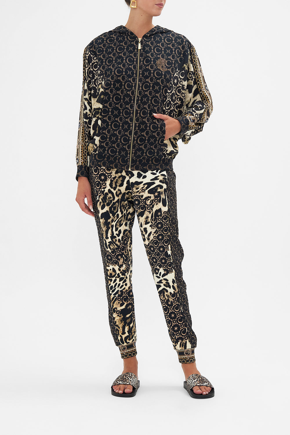 Silk Mix Jersey Zip Front Sweater Wildcat Soiree print by CAMILLA