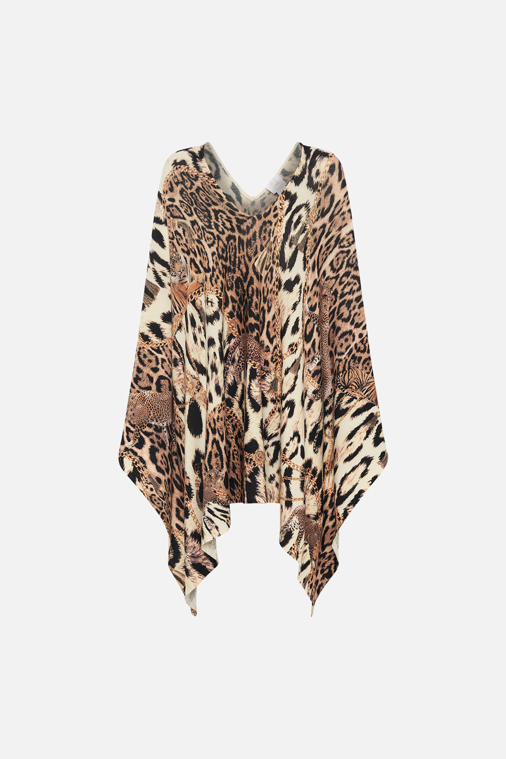 V NECK HANDKERCHIEF PRINT PONCHO ROLE CALL