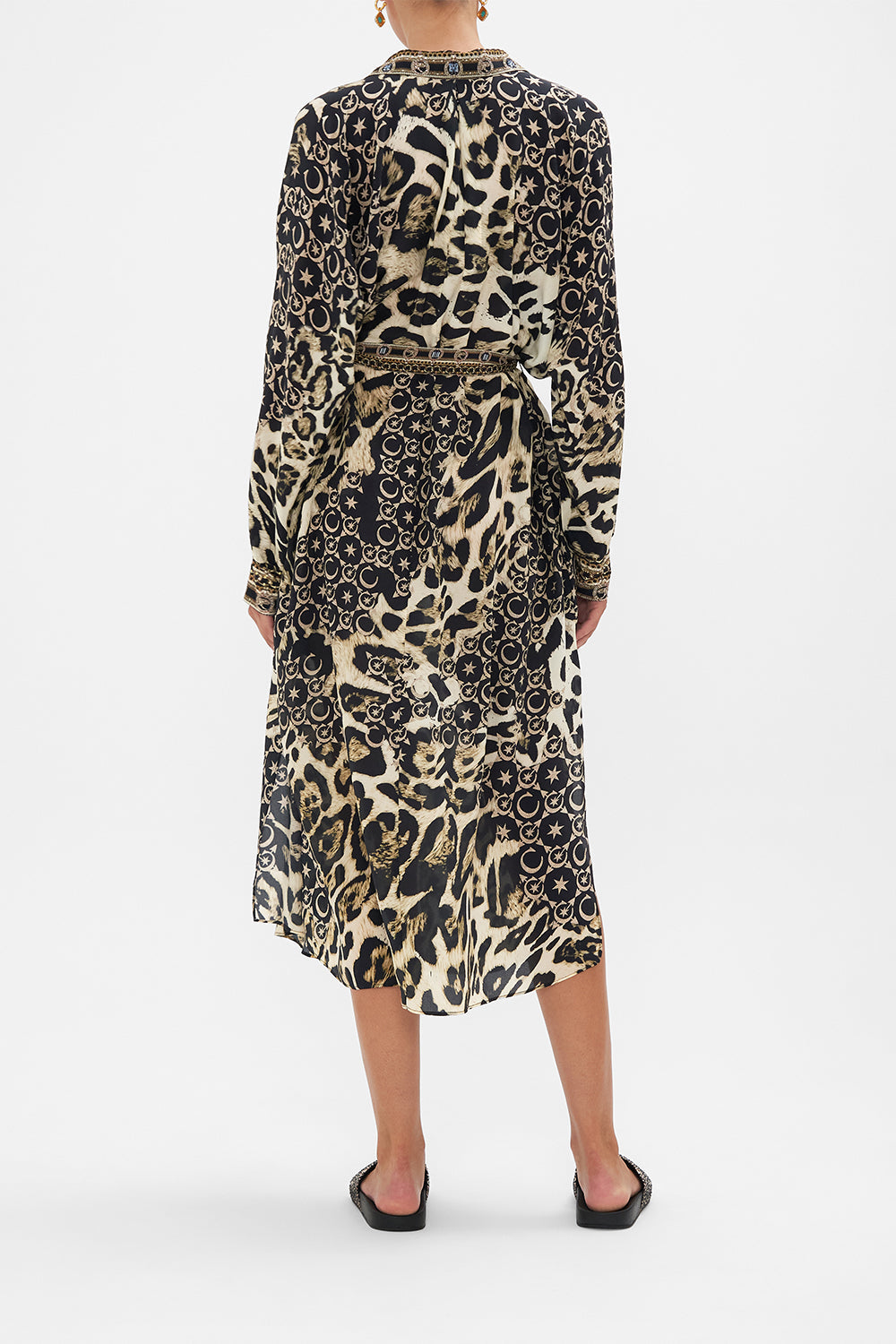 COLLARED BUTTON THROUGH DRESS WITH JERSEY CUFF WILDCAT SOIREE