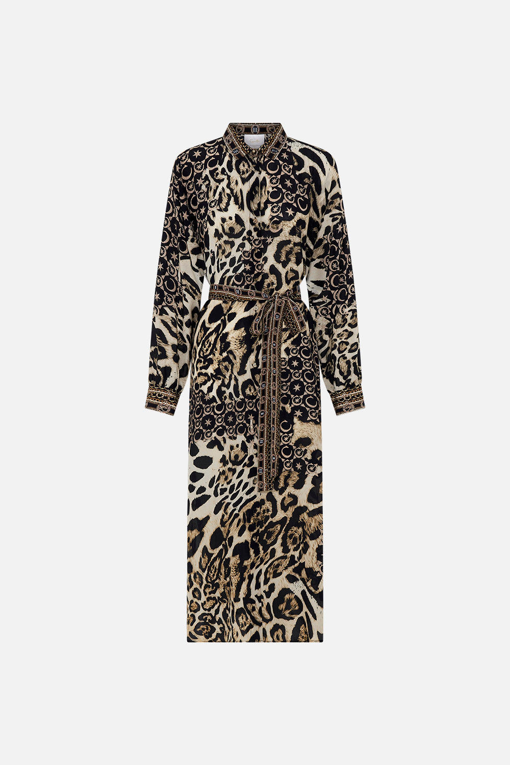 COLLARED BUTTON THROUGH DRESS WITH JERSEY CUFF WILDCAT SOIREE