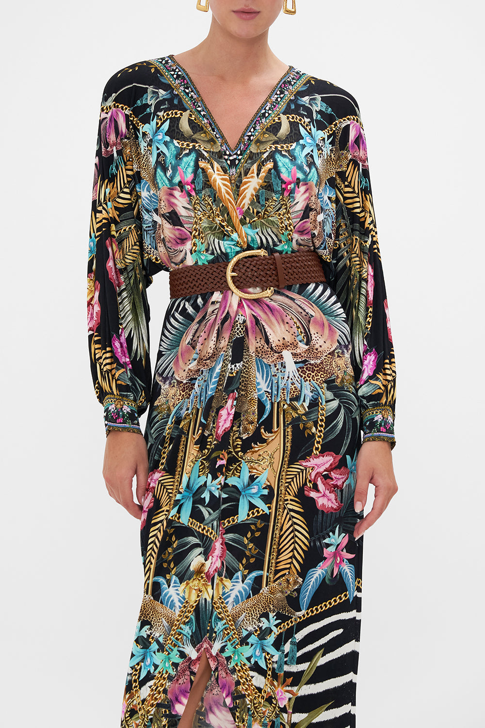 BRAIDED LEOPARD BUCKLE BELT TAN