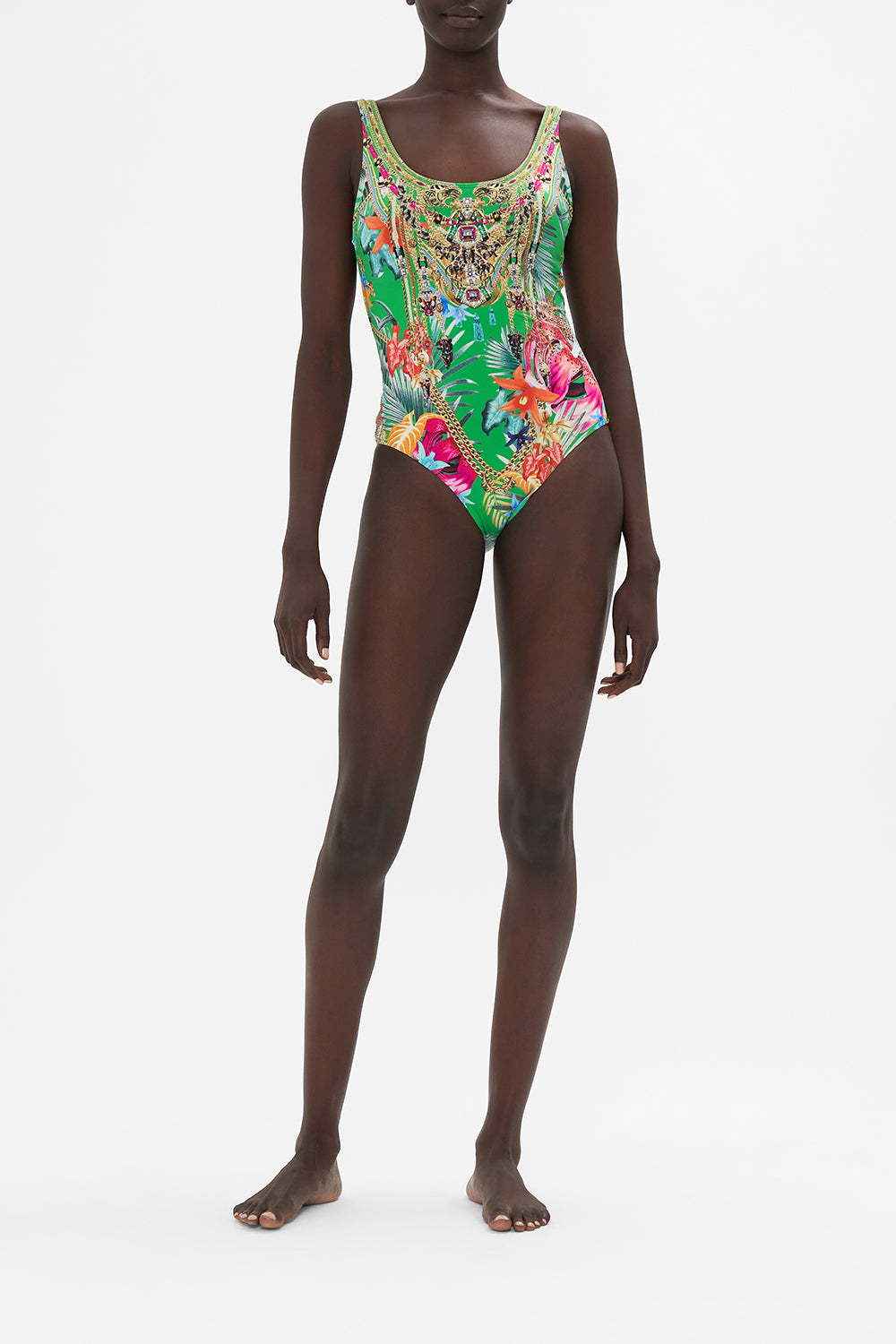 Low Back And Armhole One Piece Curious And Curiouser print by CAMILLA