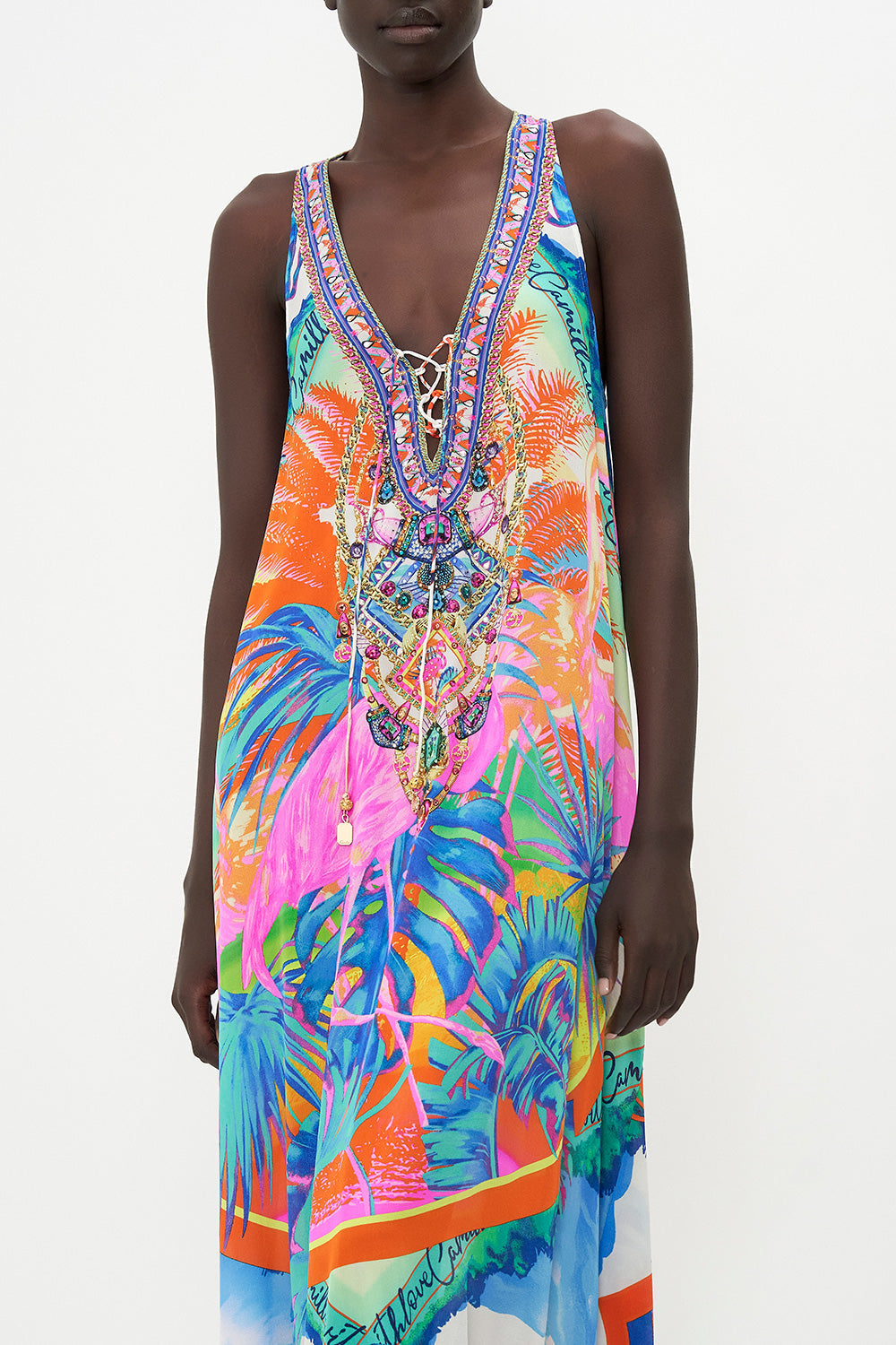 LACE UP RACER BACK DRESS FLAMENCO FLAMINGO