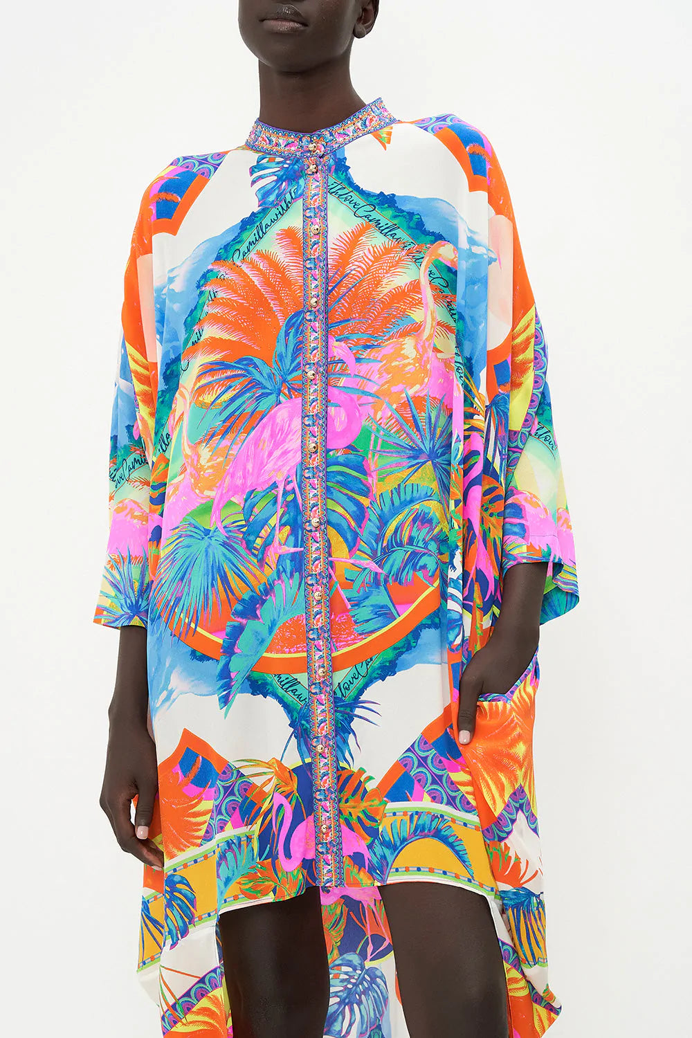 SCOOP BACK SHIRT DRESS FLAMENCO FLAMINGO