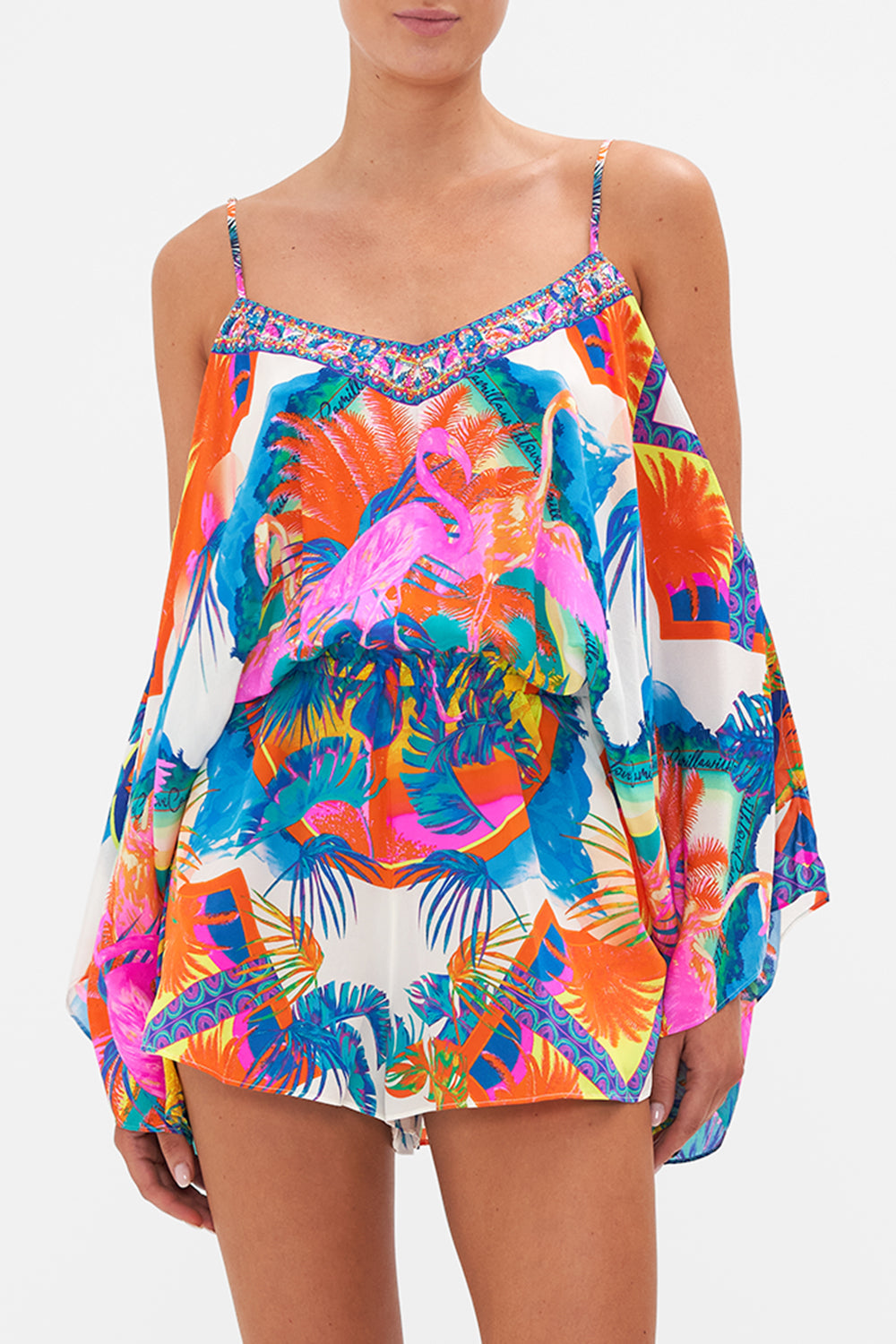 DROP SHOULDER PLAYSUIT FLAMENCO FLAMINGO
