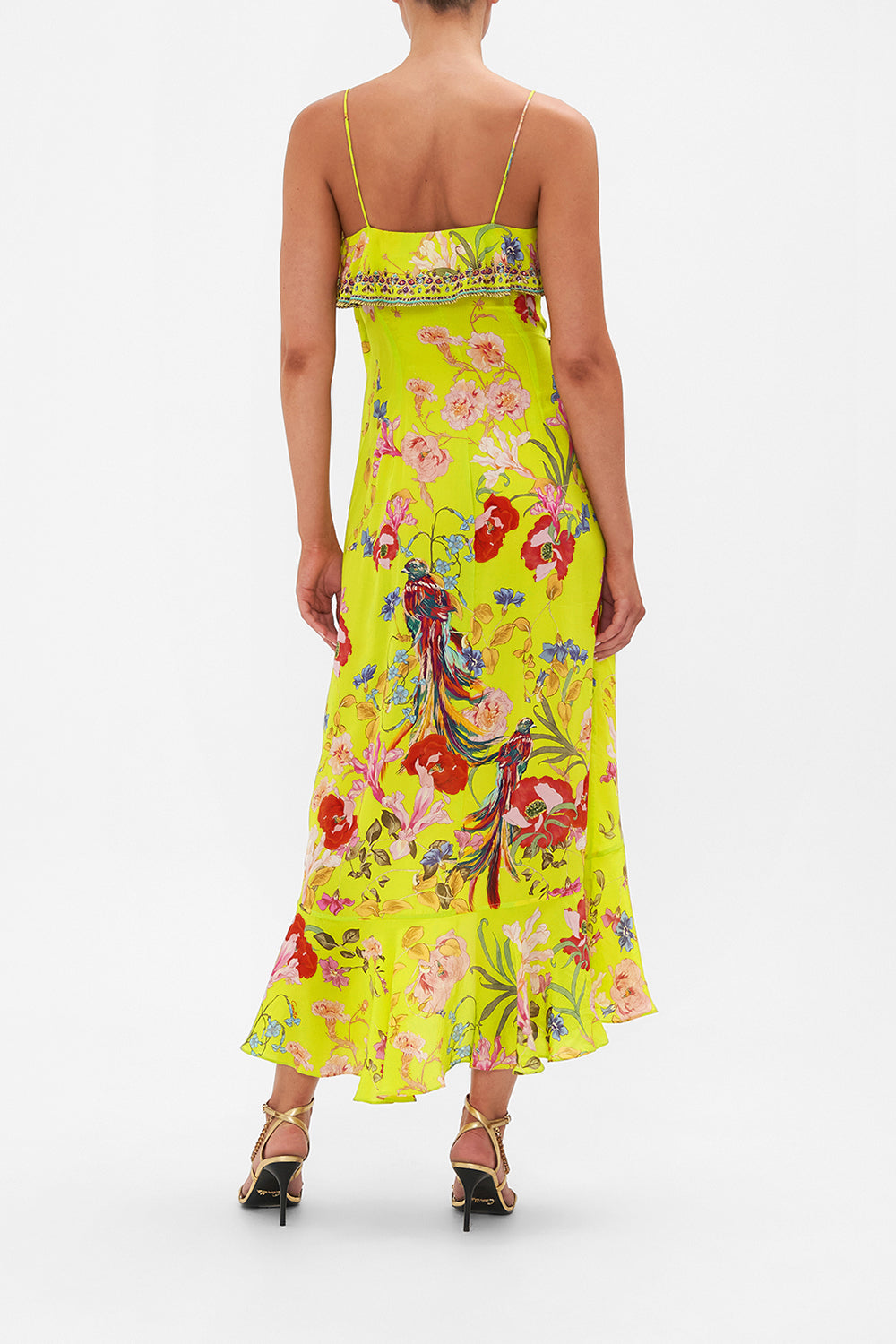 LONG WRAP DRESS WITH FRILL PEACOCK PROUD