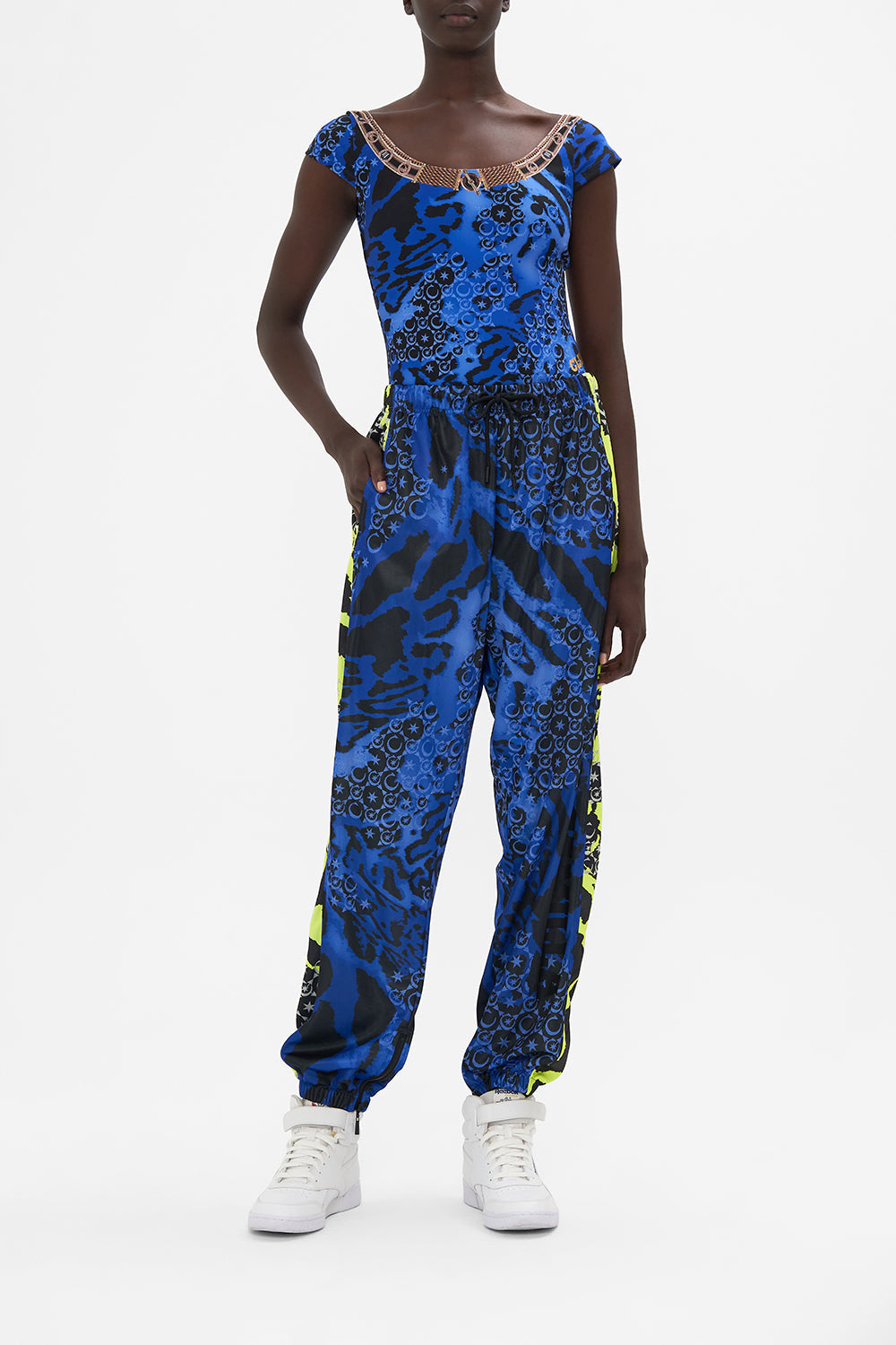 Sweat Pants Folded Waistband And Hem Zip Cat Got Your Tongue print by CAMILLA