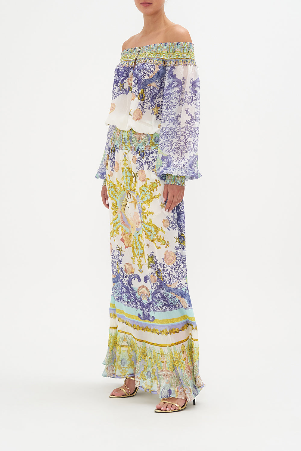 OFF SHOULDER SHIRRED DRESS STAR OF THE SEA