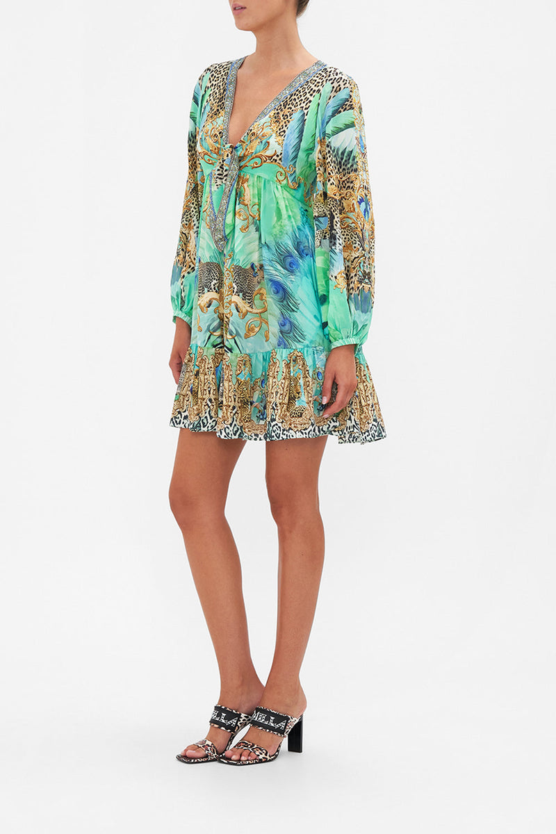 SHORT TIE FRONT BLOUSON DRESS CURIOUS AND CURIOUSER