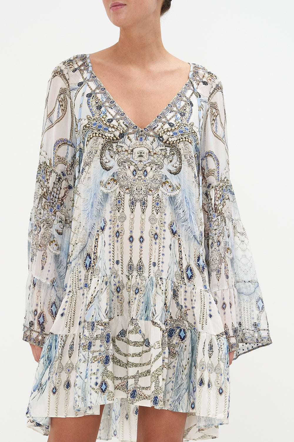 A-LINE GATHERED PANEL DRESS MOON AND BACK