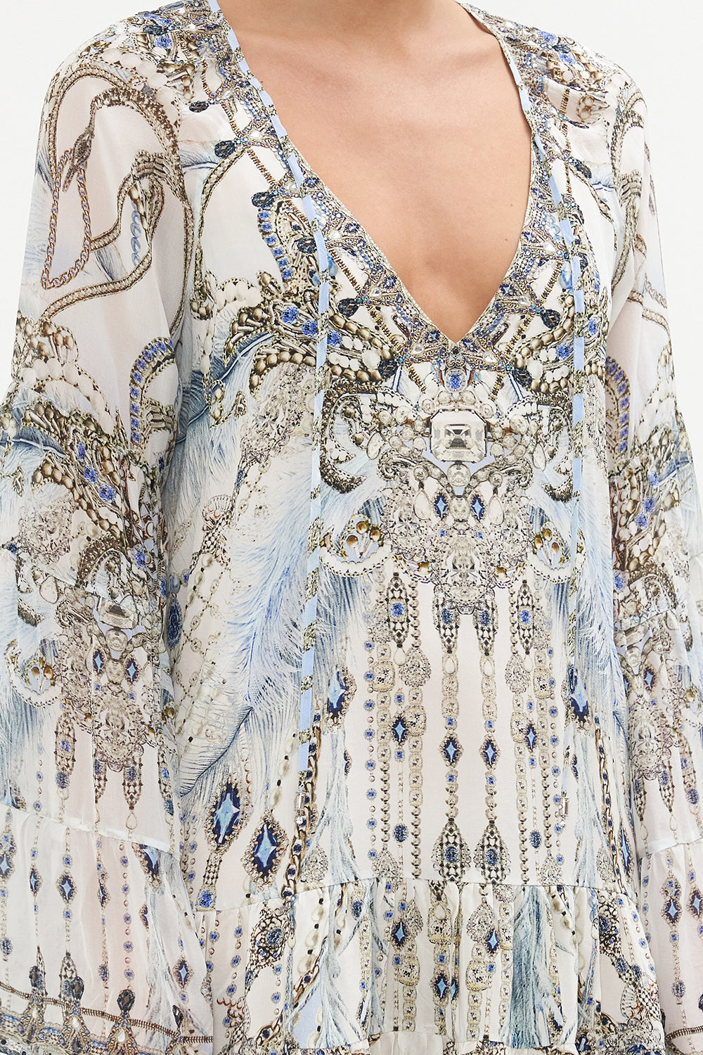 A-LINE GATHERED PANEL DRESS MOON AND BACK