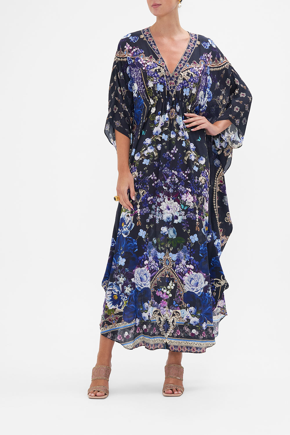 Gathered Waist Kaftan Obsidian Bloom print by CAMILLA