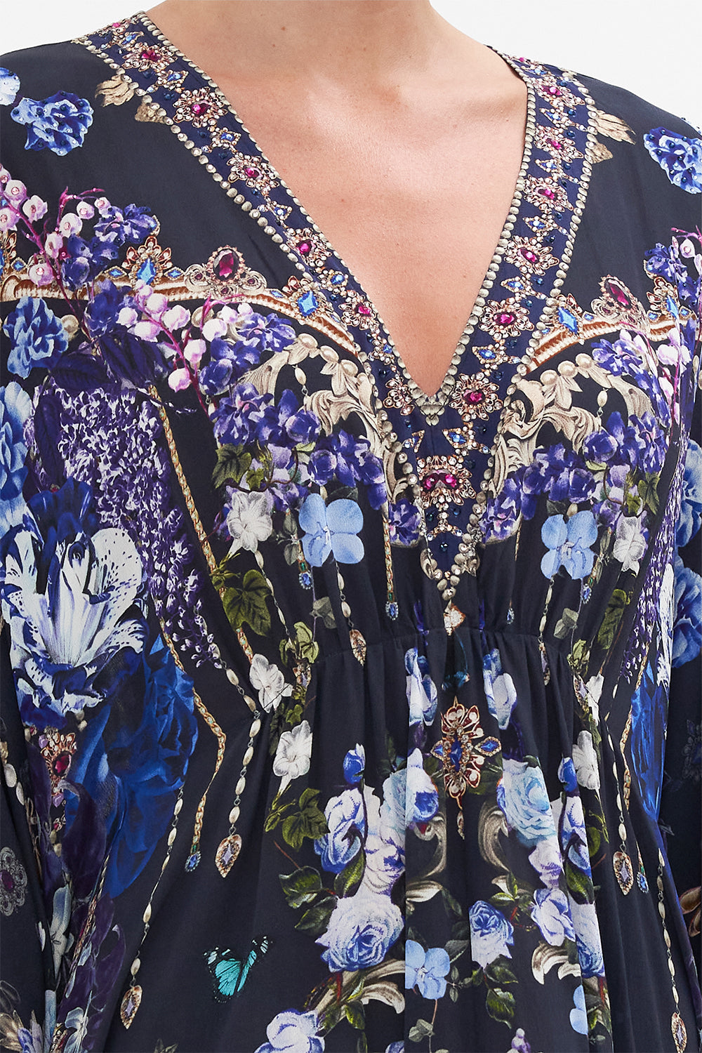 GATHERED WAIST KAFTAN OBSIDIAN BLOOM