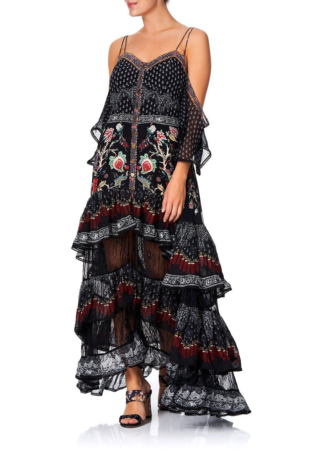 BUTTON-UP HIGH LOW DRESS WITH RUFFLE DETAIL HEUTE PROVINCIAL