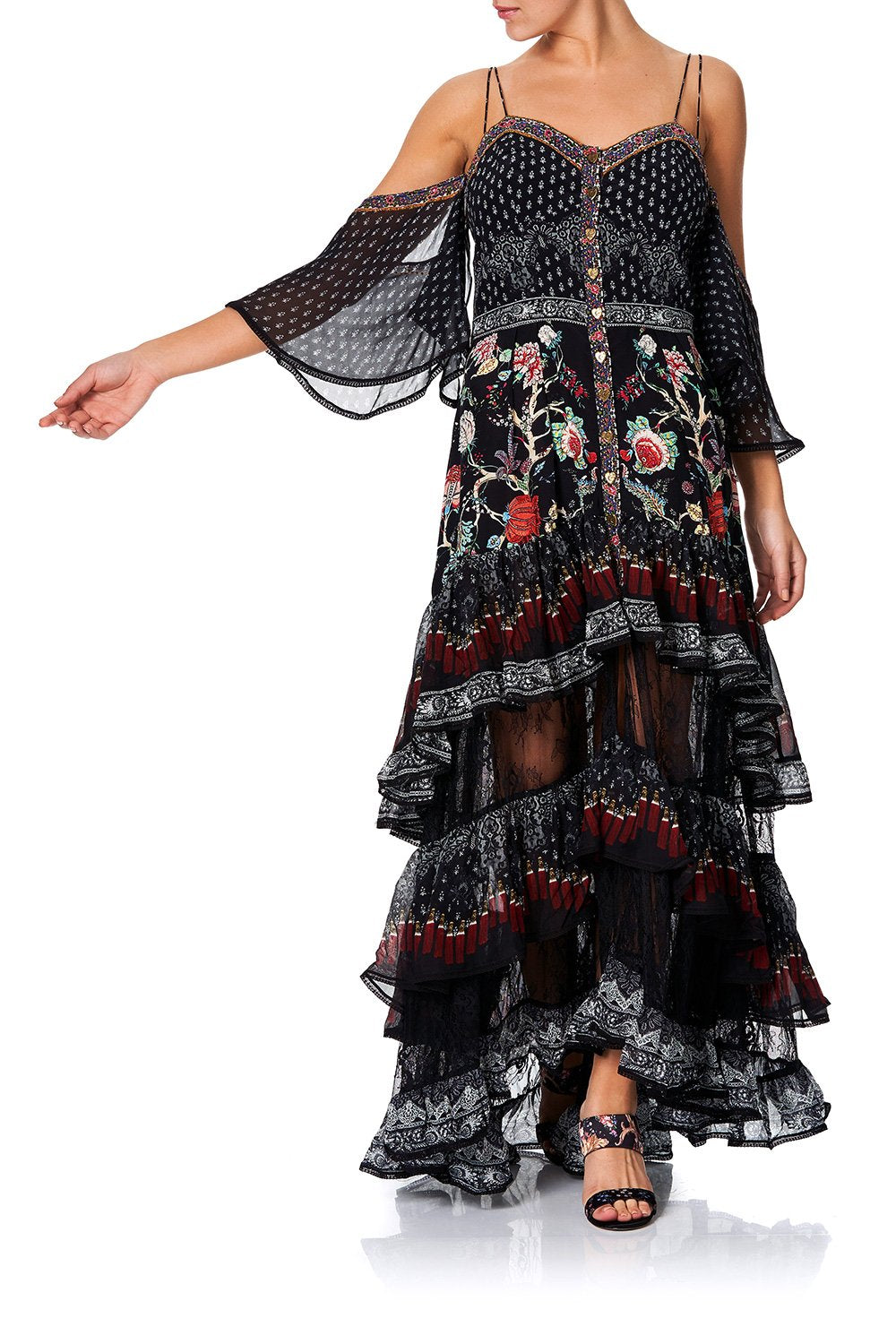 BUTTON-UP HIGH LOW DRESS WITH RUFFLE DETAIL HEUTE PROVINCIAL