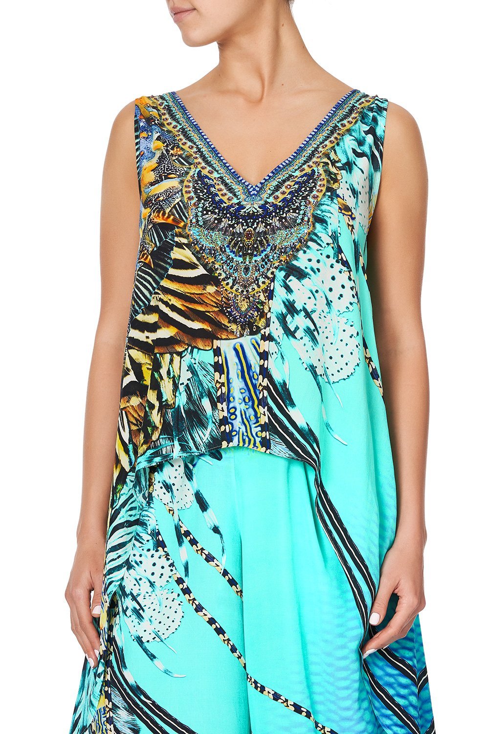 HIGH LOW CROSS OVERLAY TOP MARINE QUEEN