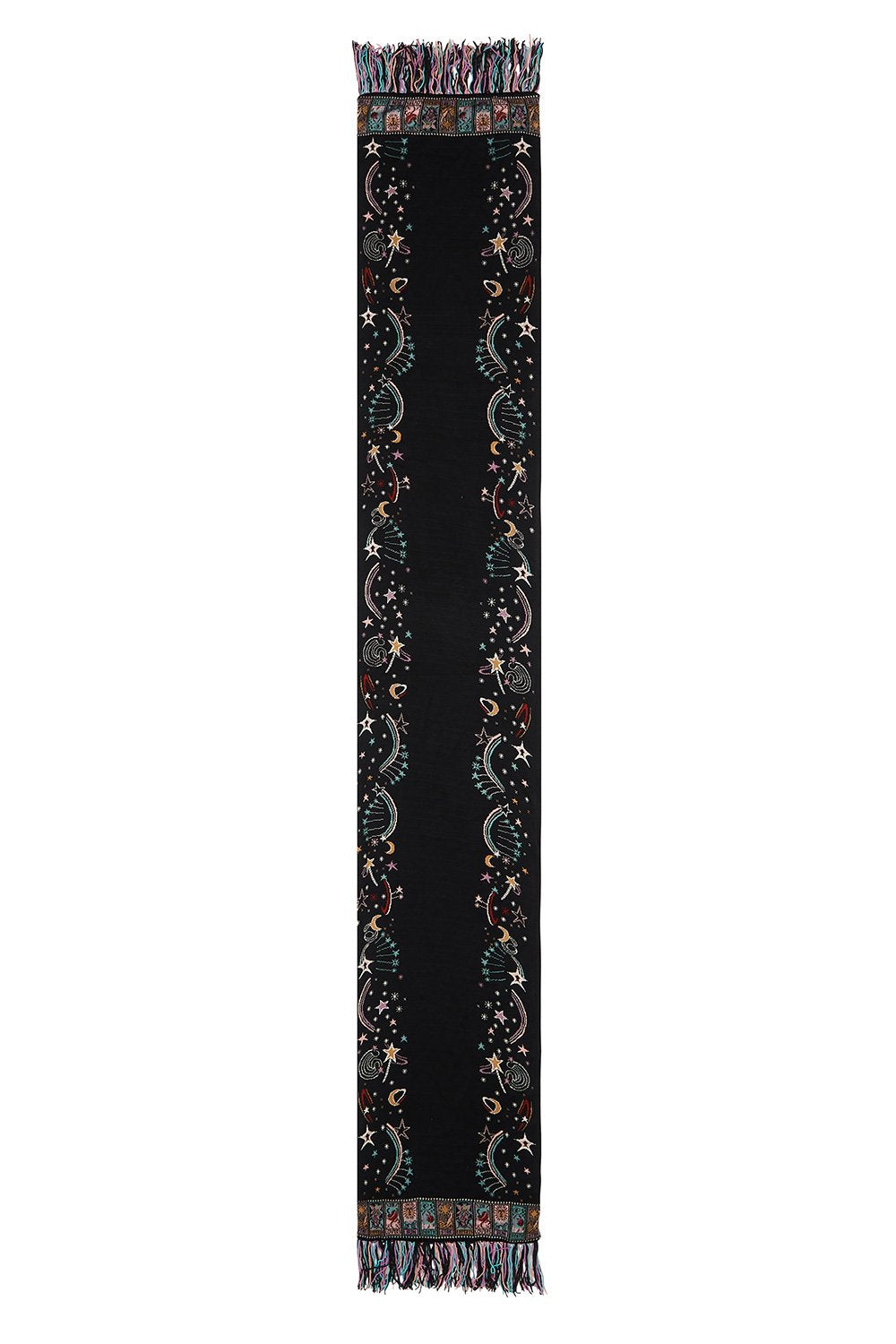 JACQUARD SCARF WITH FRINGING MIDNIGHT MOON HOUSE