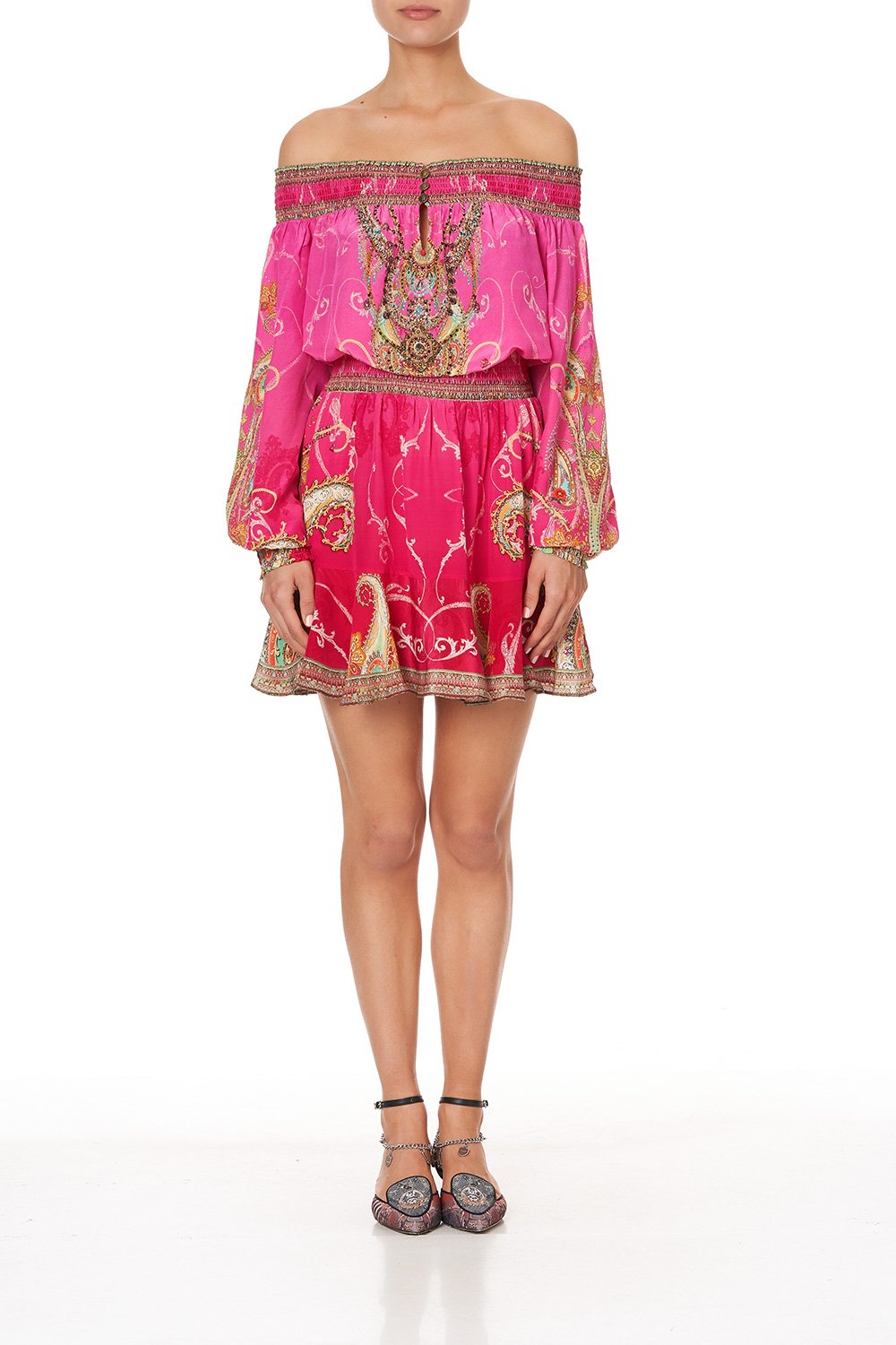 OFF SHOULDER SHORT DRESS RAINBOW RHYTHM