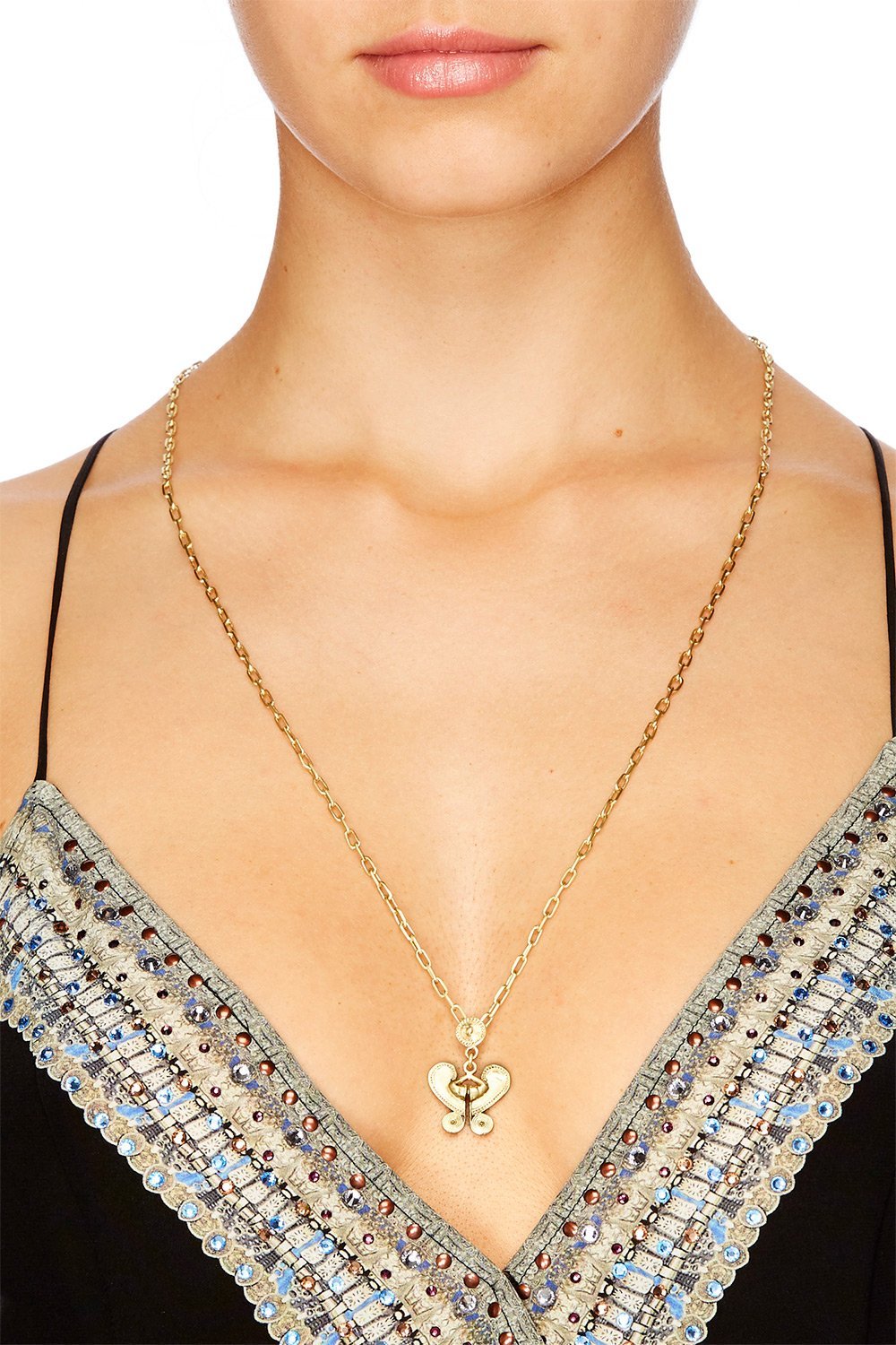 GOLD BRASS ETCHED MOTIF NECKLACE