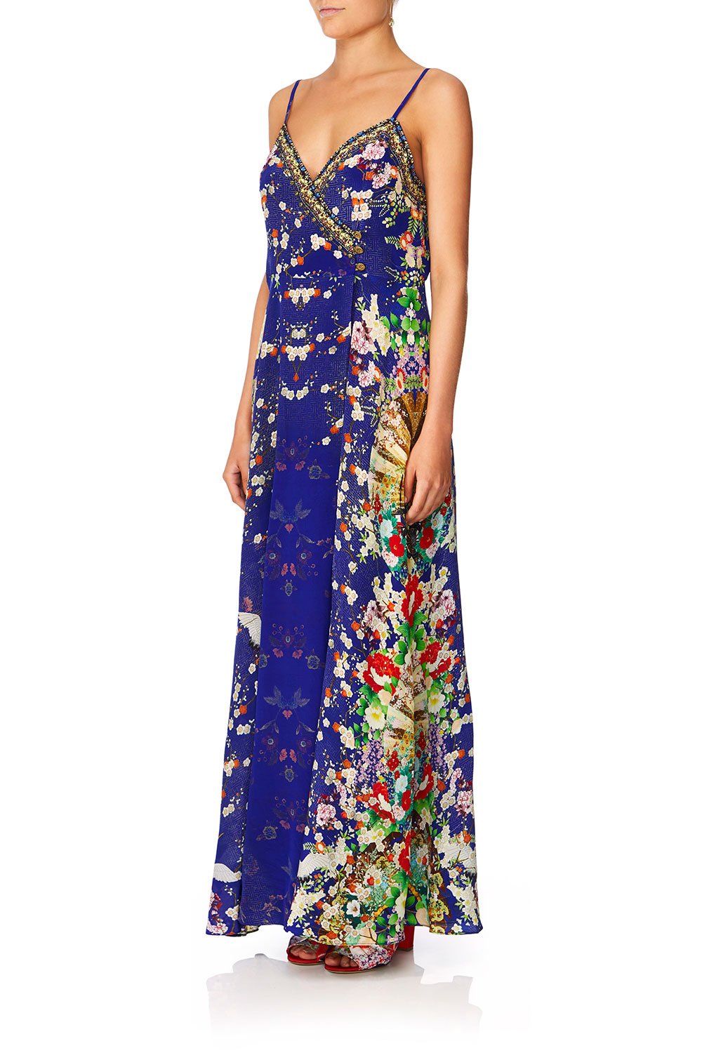 CAMILLA MAIKOS MIDNIGHT CROSS OVERLAY HALTER DRESS