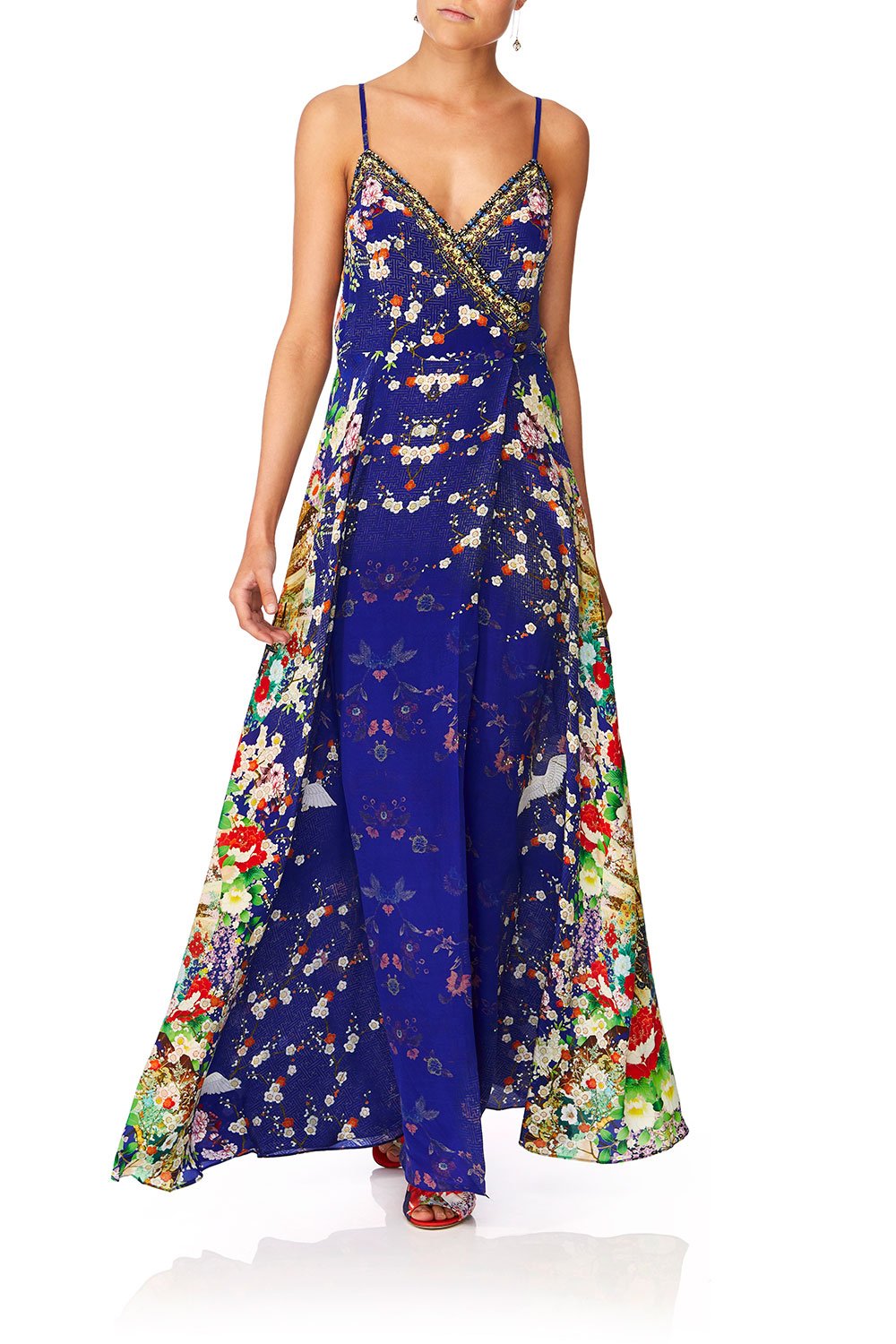 CAMILLA MAIKOS MIDNIGHT CROSS OVERLAY HALTER DRESS