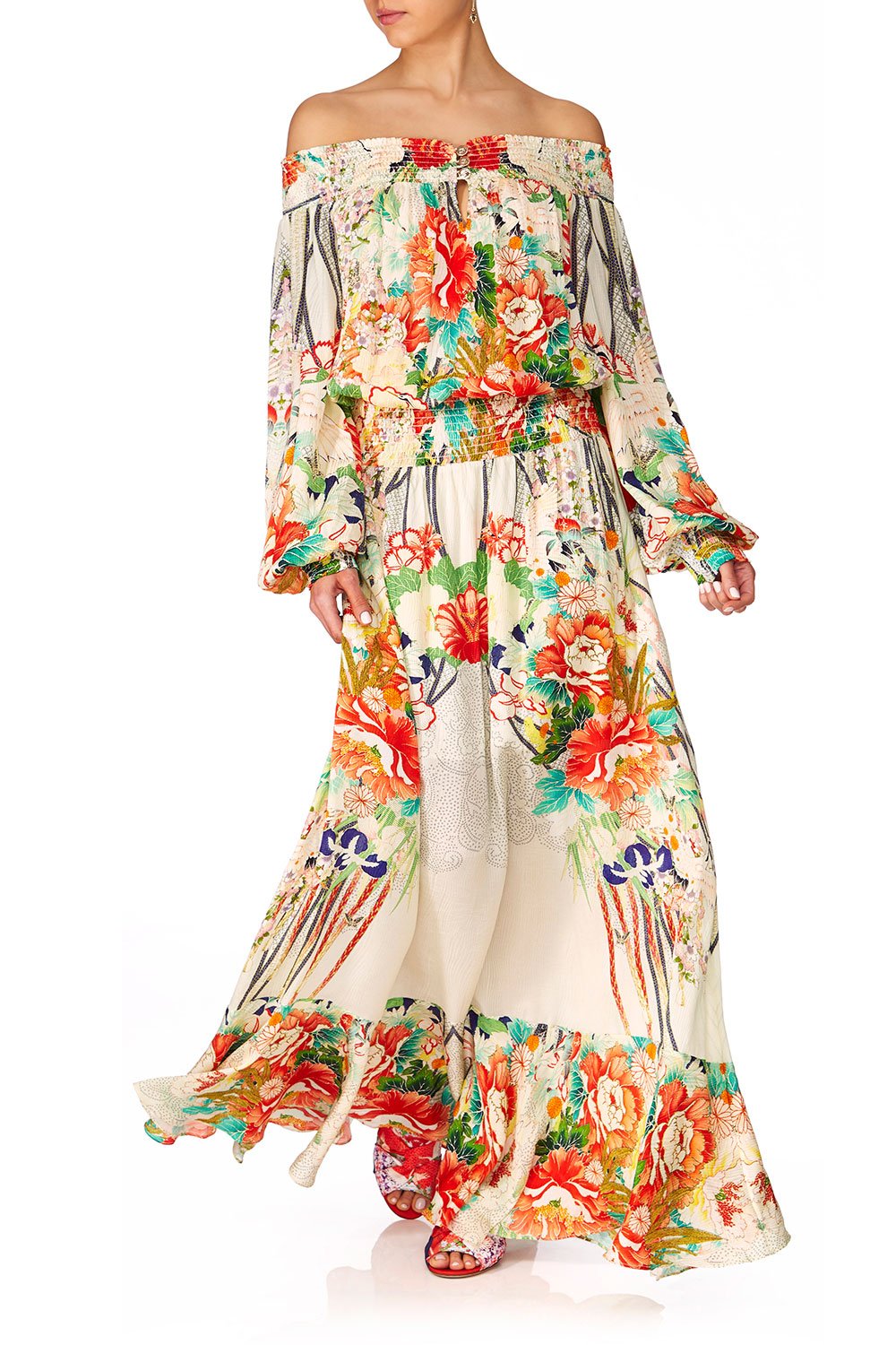 CAMILLA MS MAIKO OFF SHOULDER SHIRRED DRESS