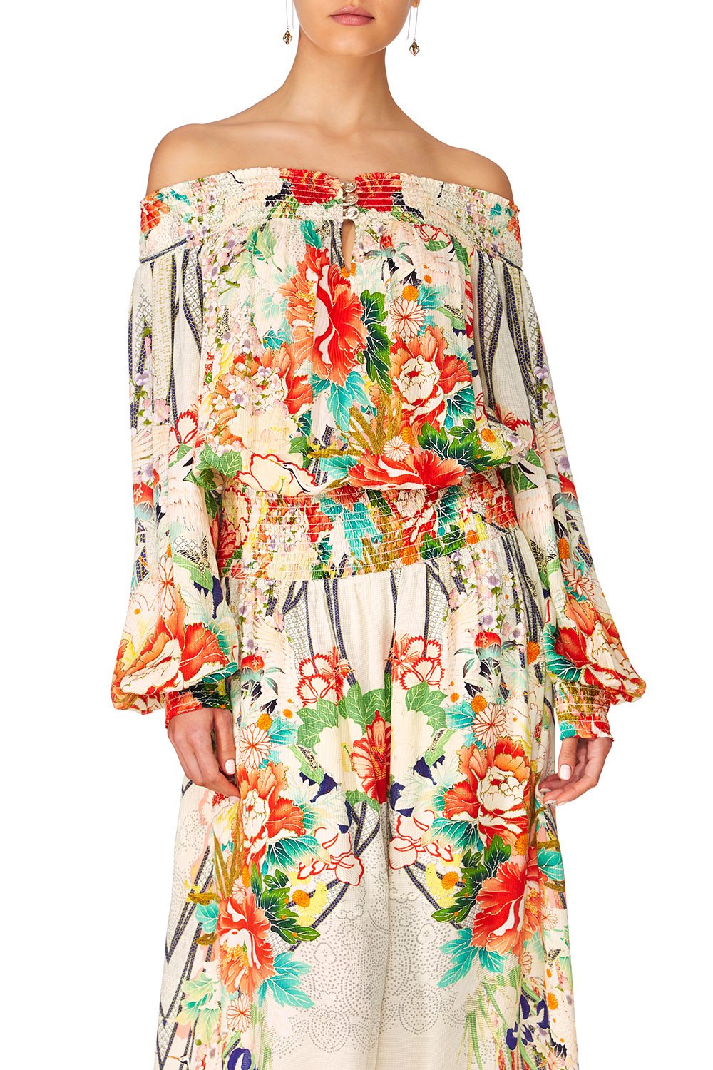 CAMILLA MS MAIKO OFF SHOULDER SHIRRED DRESS