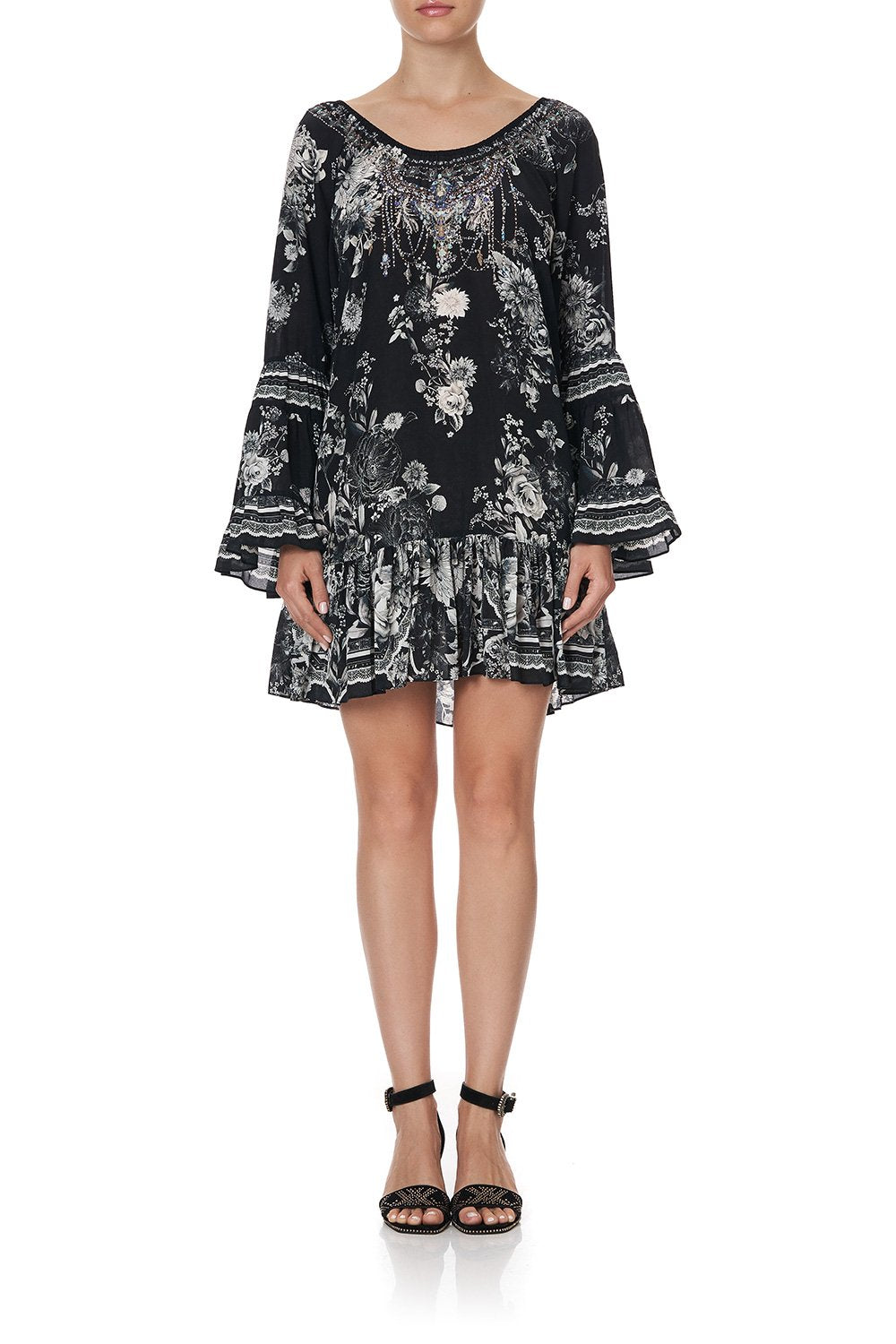 A LINE FRILL DRESS MOONSHINE BLOOM