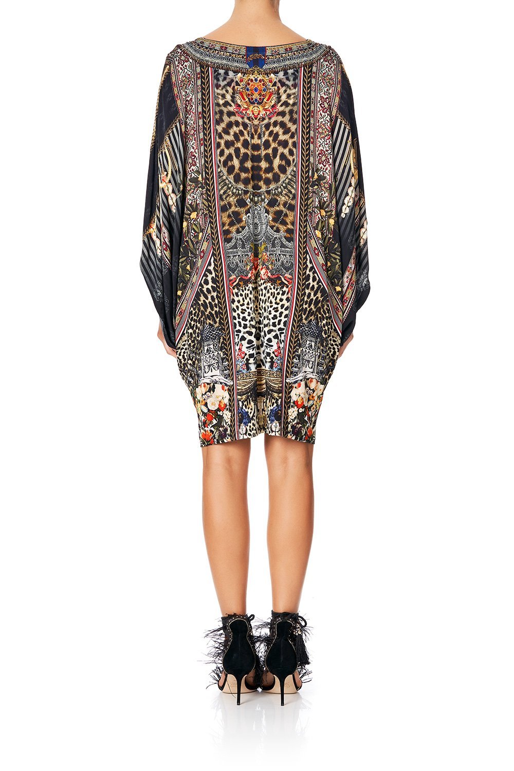 CAMILLA BAT SLEEVE DRESS WITH GATHERED WAIST MARAIS AT MIDNIGHT