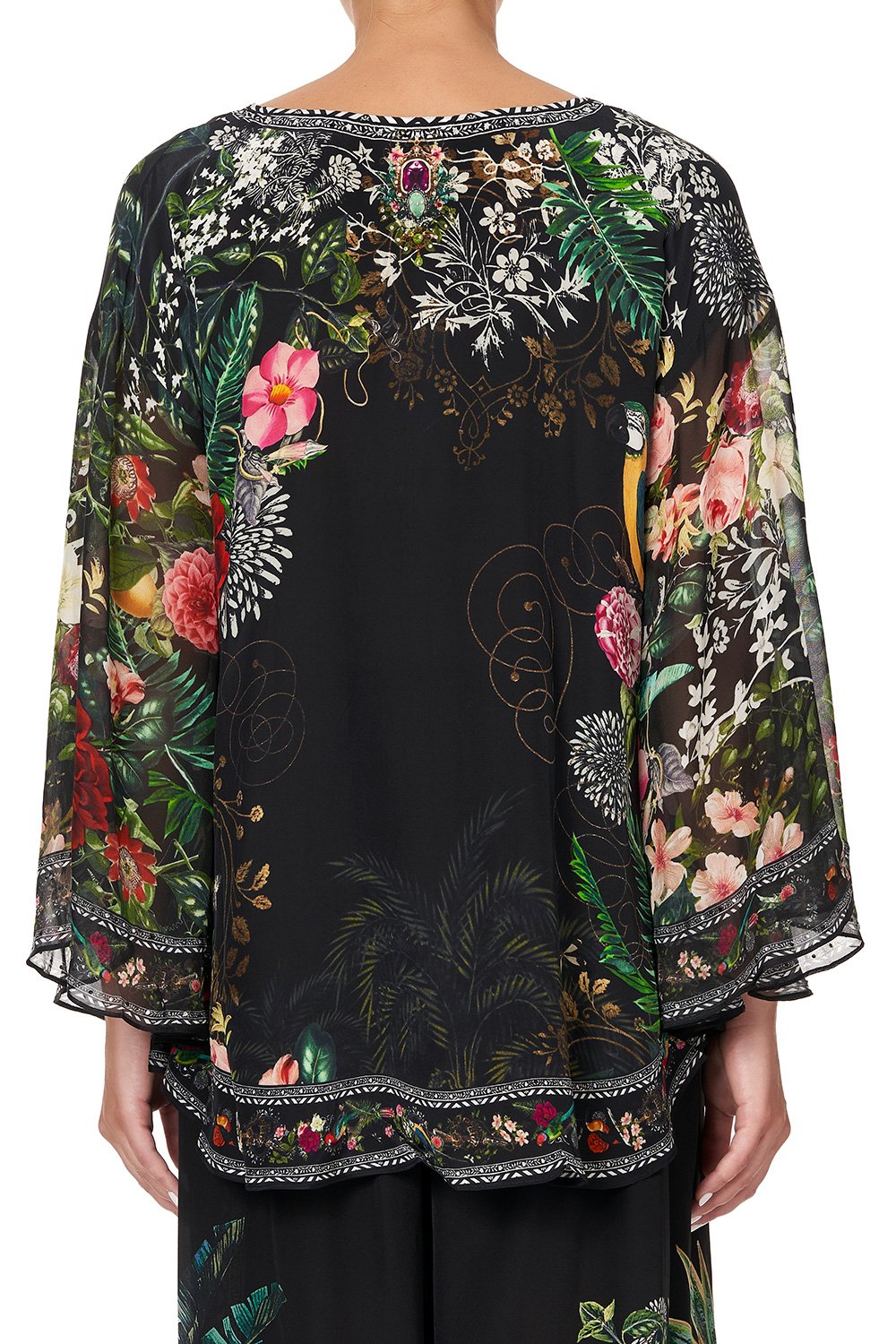 BLOUSE WITH CAPE SLEEVE RAISED WITH WOLVES