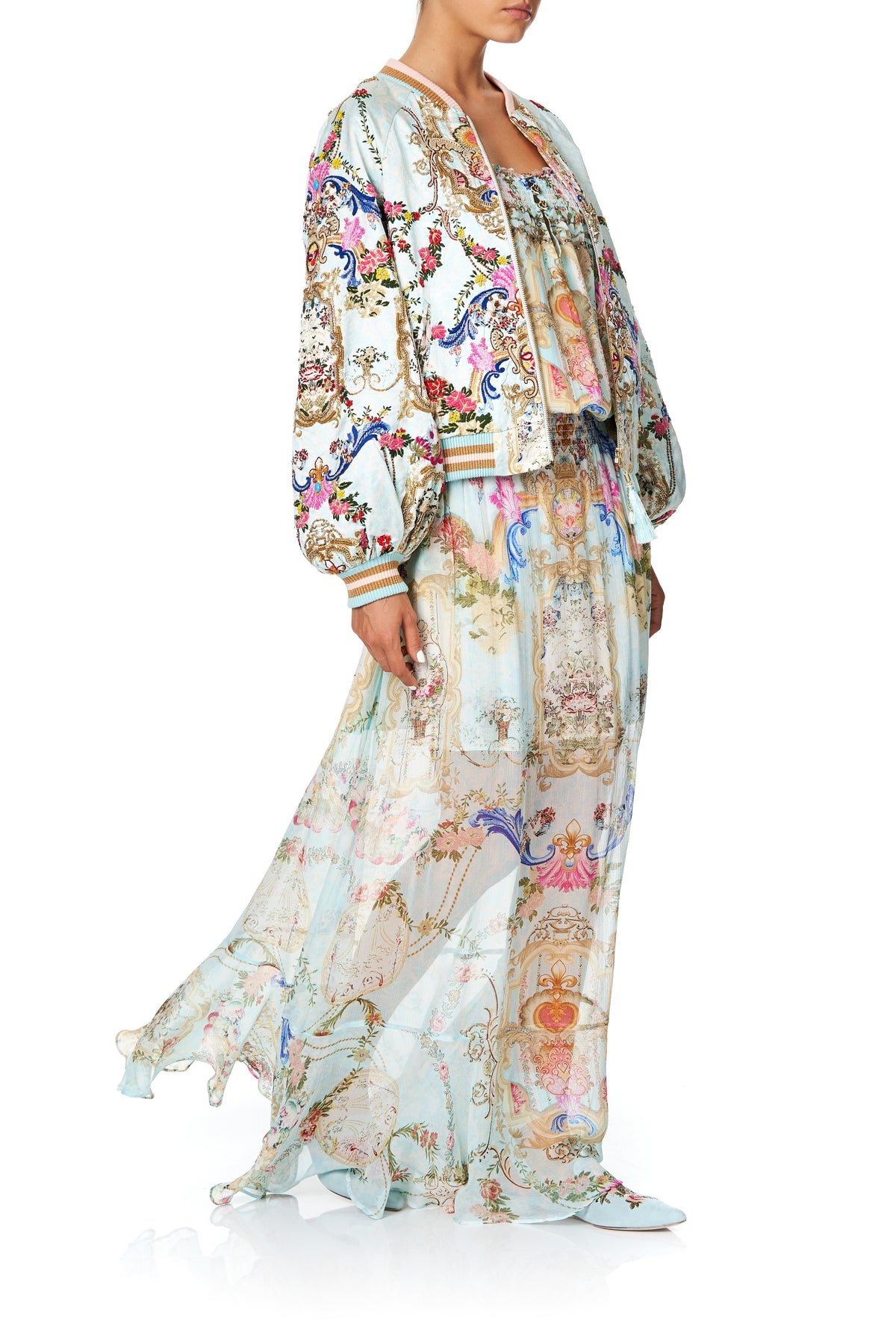 EMBELLISHED BLOUSON SLEEVE BOMBER VERSAILLES SKY