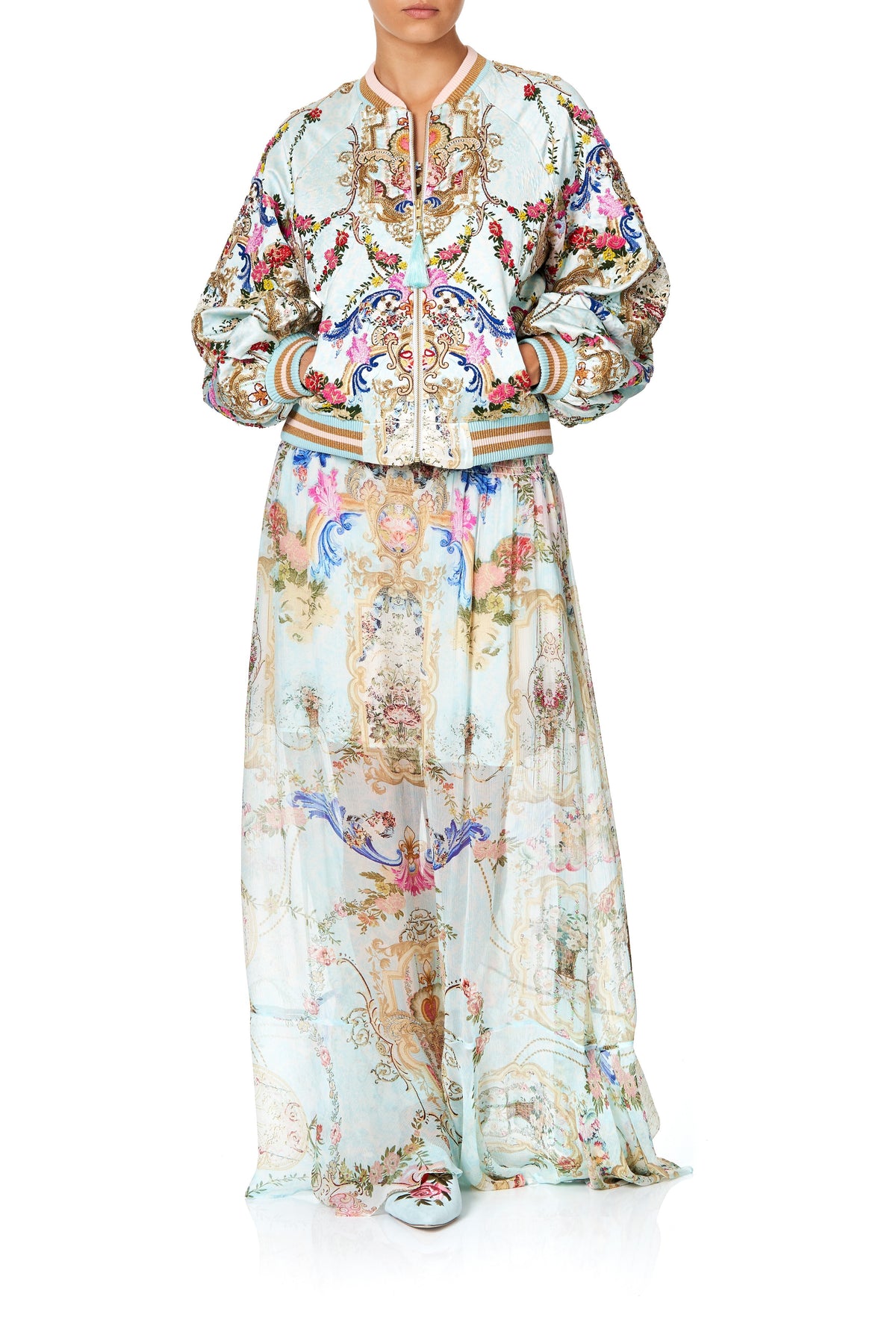 EMBELLISHED BLOUSON SLEEVE BOMBER VERSAILLES SKY