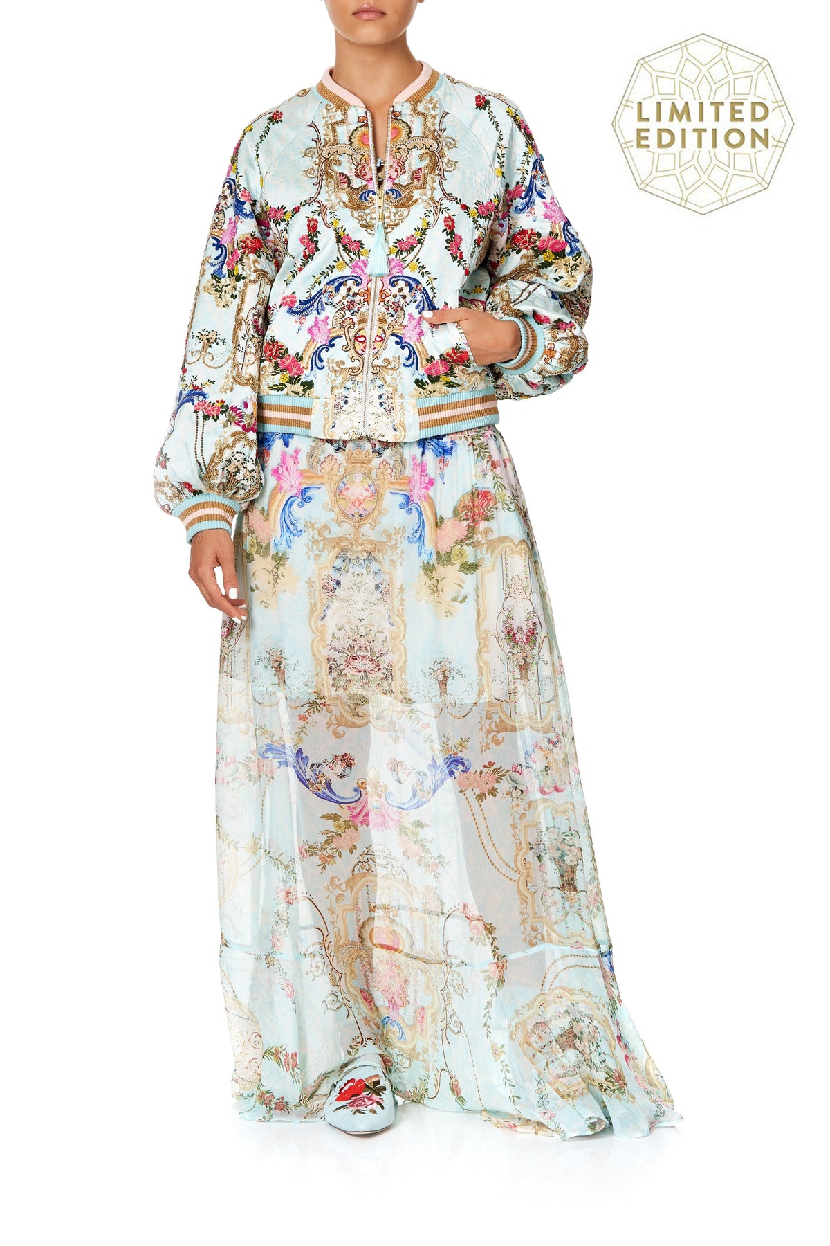 EMBELLISHED BLOUSON SLEEVE BOMBER VERSAILLES SKY