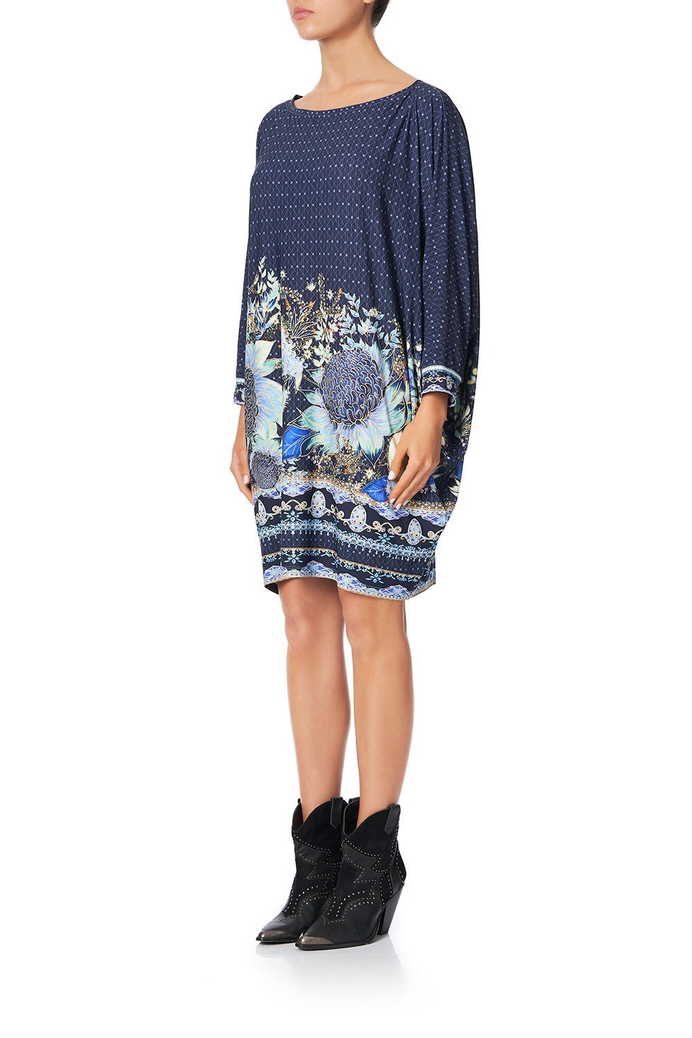 BOAT NECK BAT SLEEVE DRESS WITH CUFF NATURES NECTAR