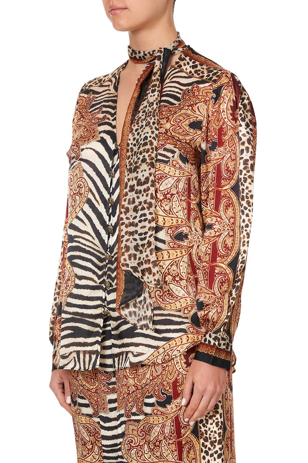 BUTTON DOWN BLOUSE WITH NECKTIE WILD FIRE