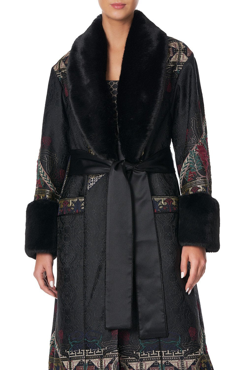 COAT WITH FEUX FUR CUFF AND COLLAR BOTANICAL CHRONICLES