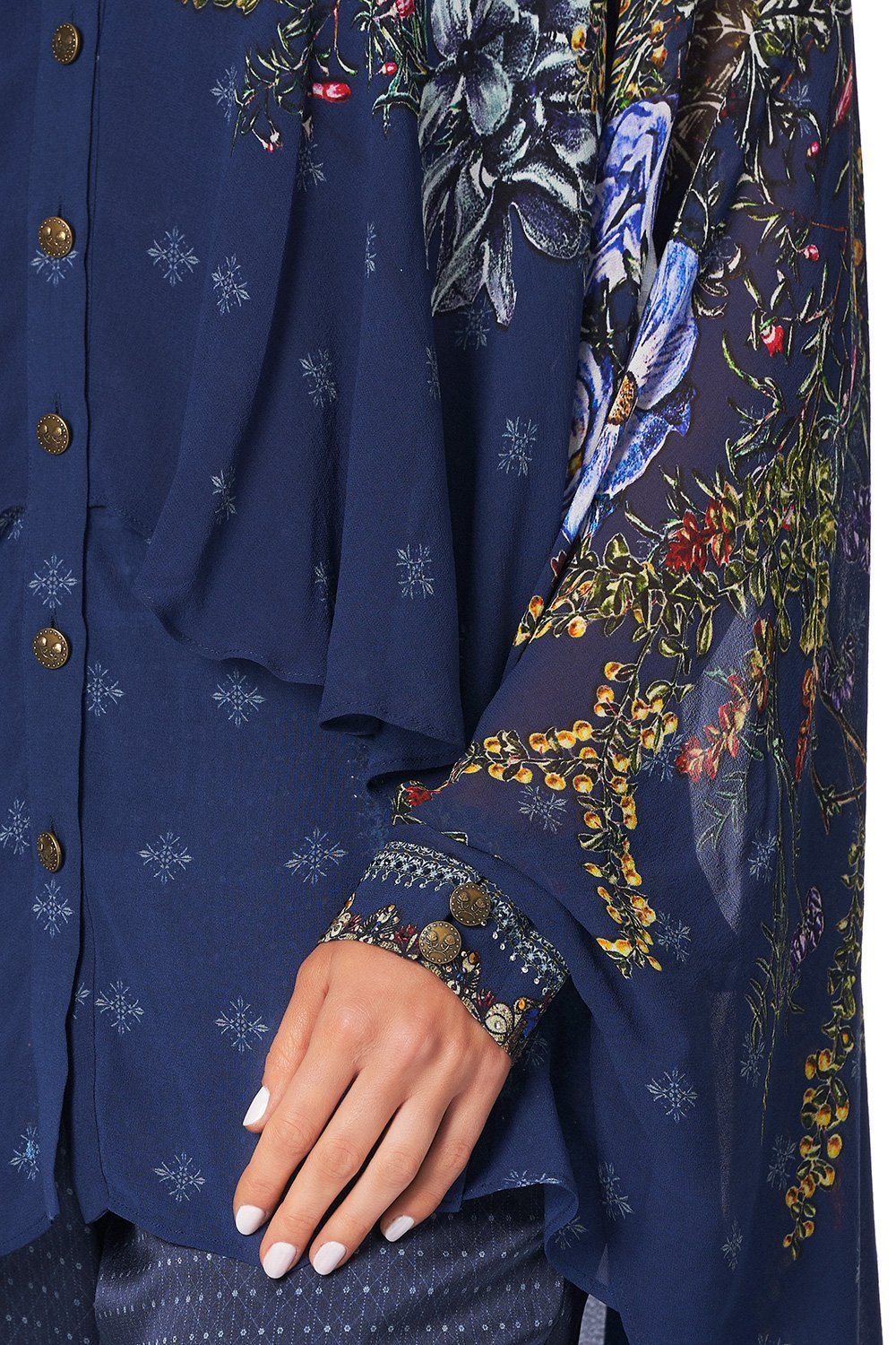 DRAPED BUTTON FRONT BLOUSE SOUTHERN TWILIGHT