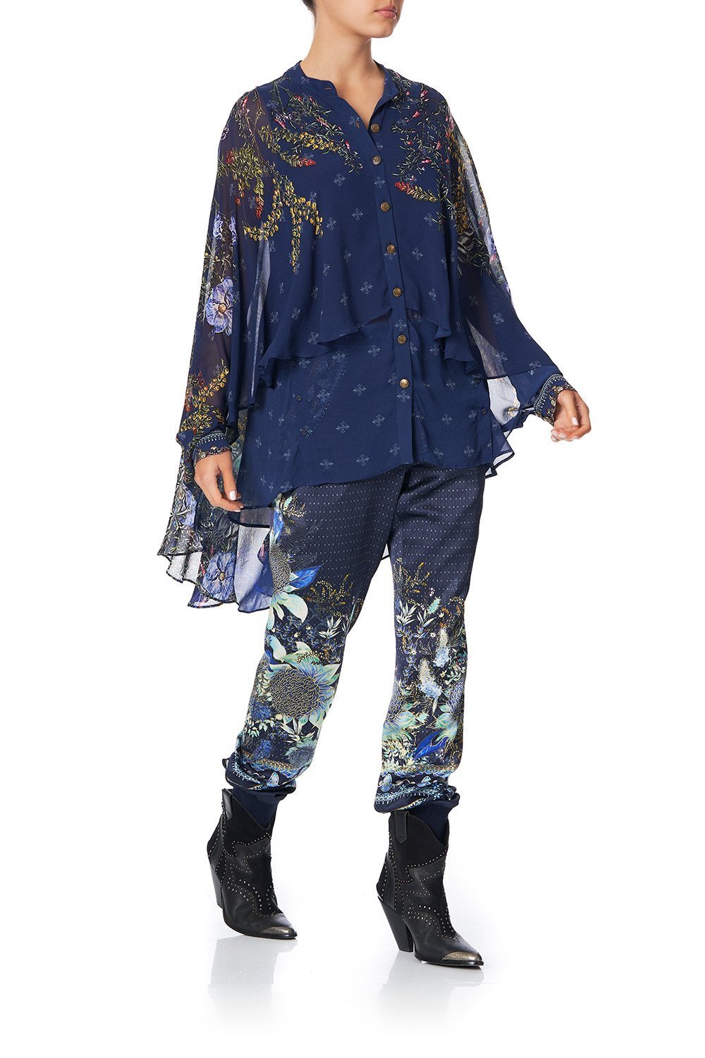 DRAPED BUTTON FRONT BLOUSE SOUTHERN TWILIGHT