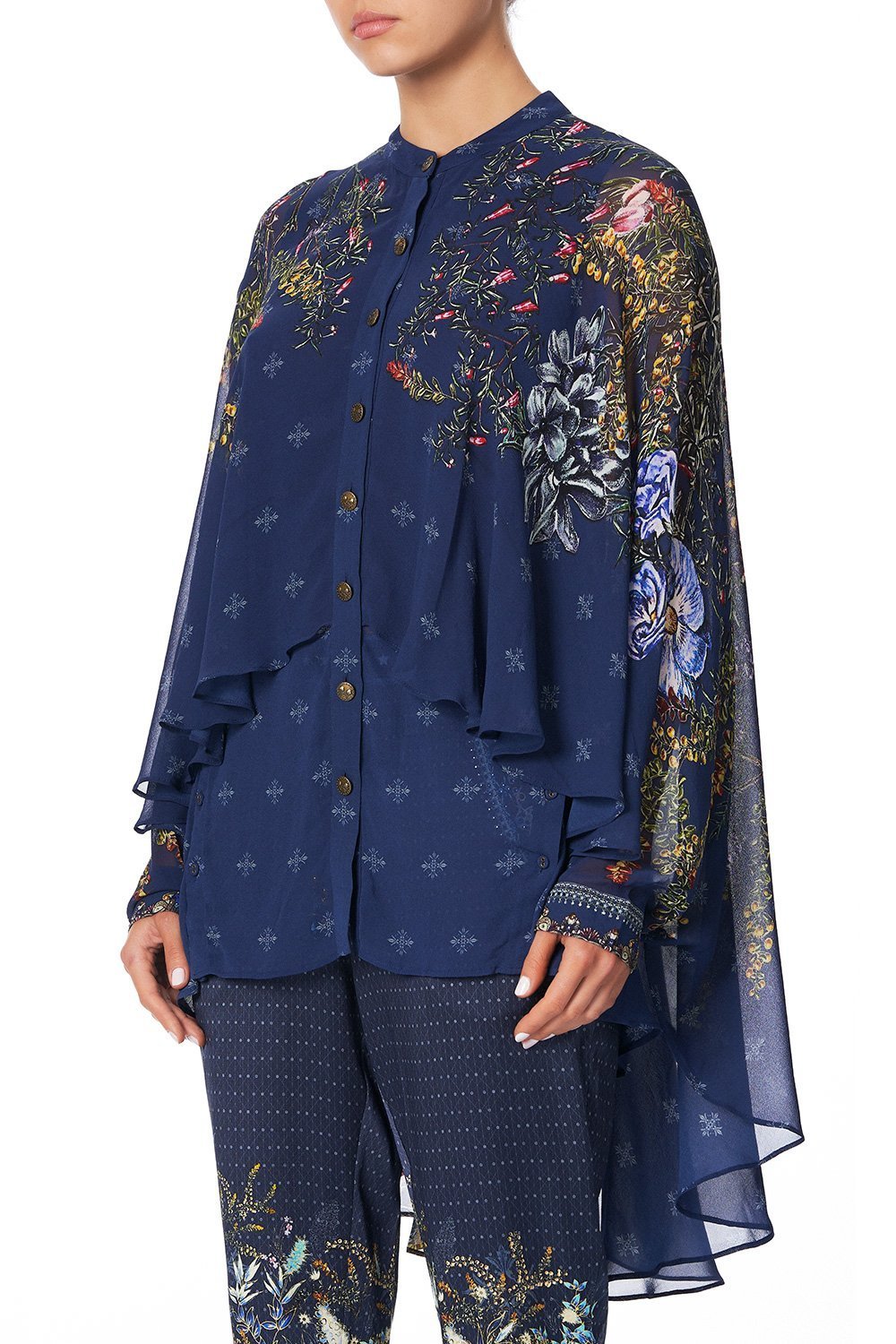 DRAPED BUTTON FRONT BLOUSE SOUTHERN TWILIGHT