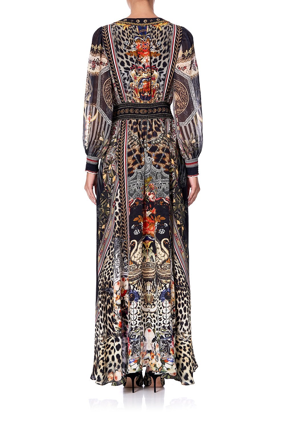 LACE UP DRESS WITH BLOUSON SLEEVE MARAIS AT MIDNIGHT