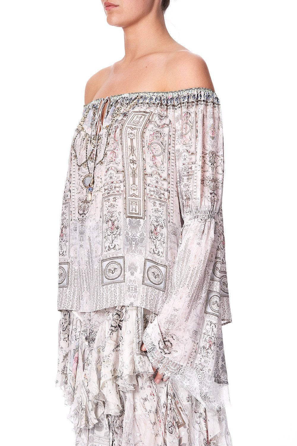 DROP SHOULDER BELL SLEEVE TOP CRYSTAL CASTLE