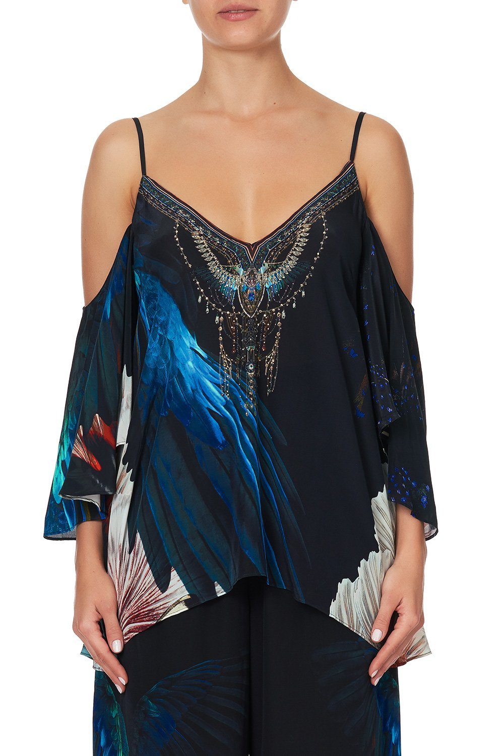 DROP SHOULDER STRAPPY BLOUSE NIGHT FLIGHT