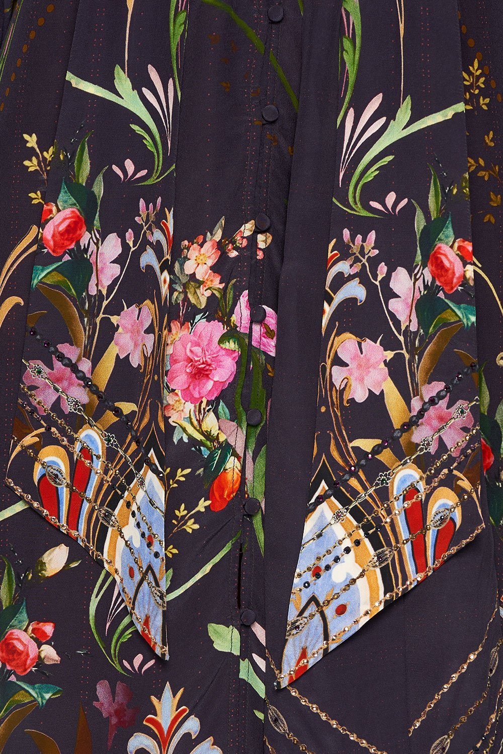 CAMILLA ELASTIC SLEEVE TIE FRONT DRESS WILD FLOWER