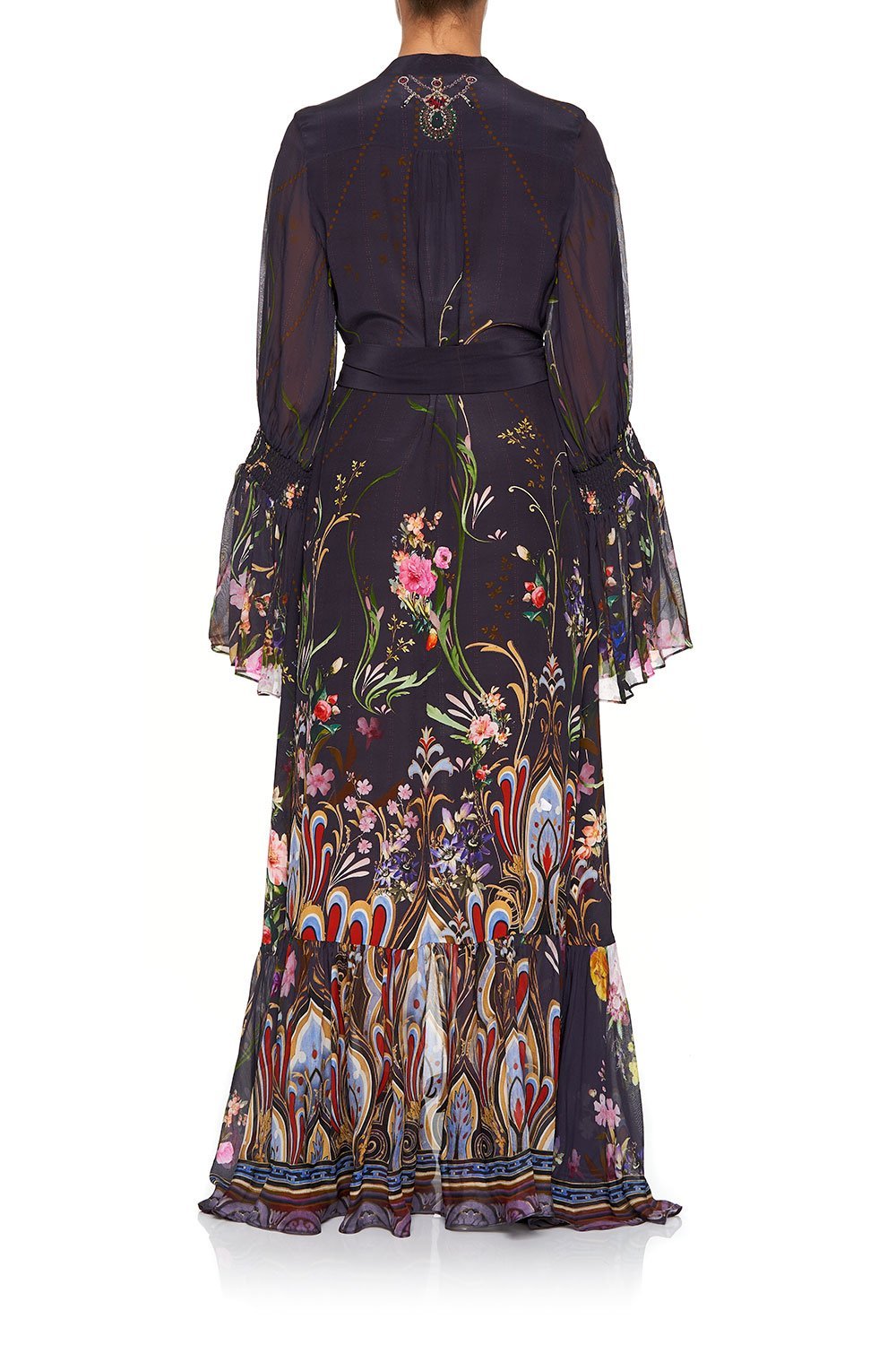 CAMILLA ELASTIC SLEEVE TIE FRONT DRESS WILD FLOWER