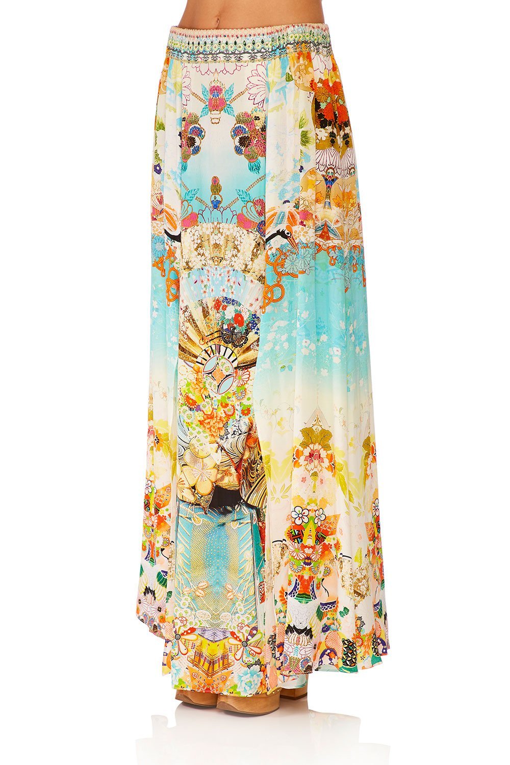 CAMILLA RETROS RAINBOW ELASTIC WAIST SKIRT W SPLITS