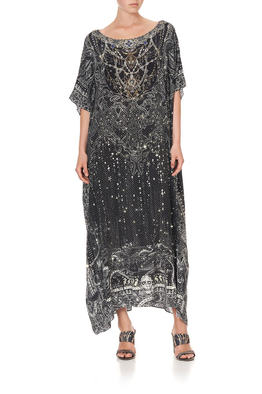 EMBELLISHED ROUND NECK KAFTAN MIDNIGHT PEARL