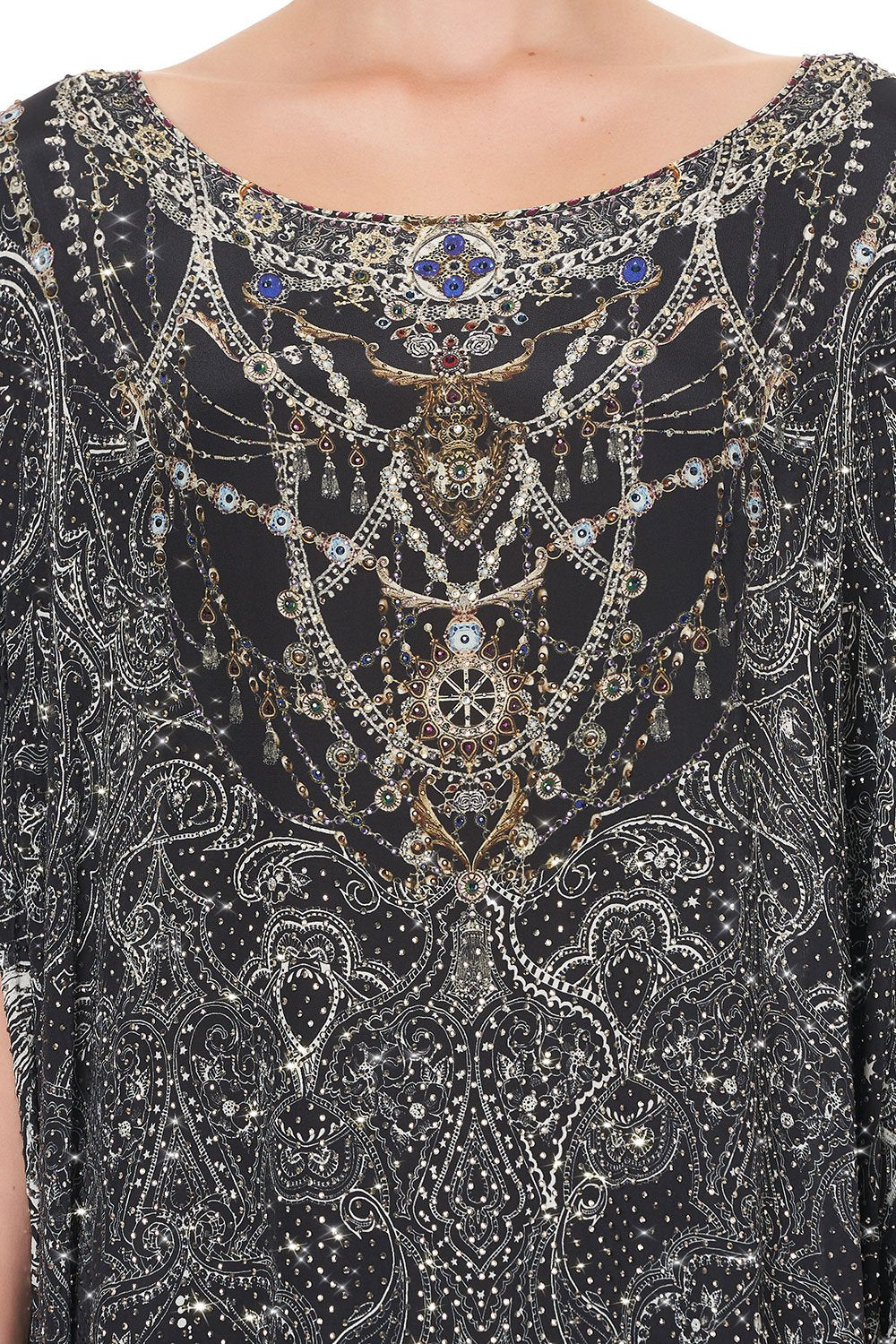 EMBELLISHED ROUND NECK KAFTAN MIDNIGHT PEARL