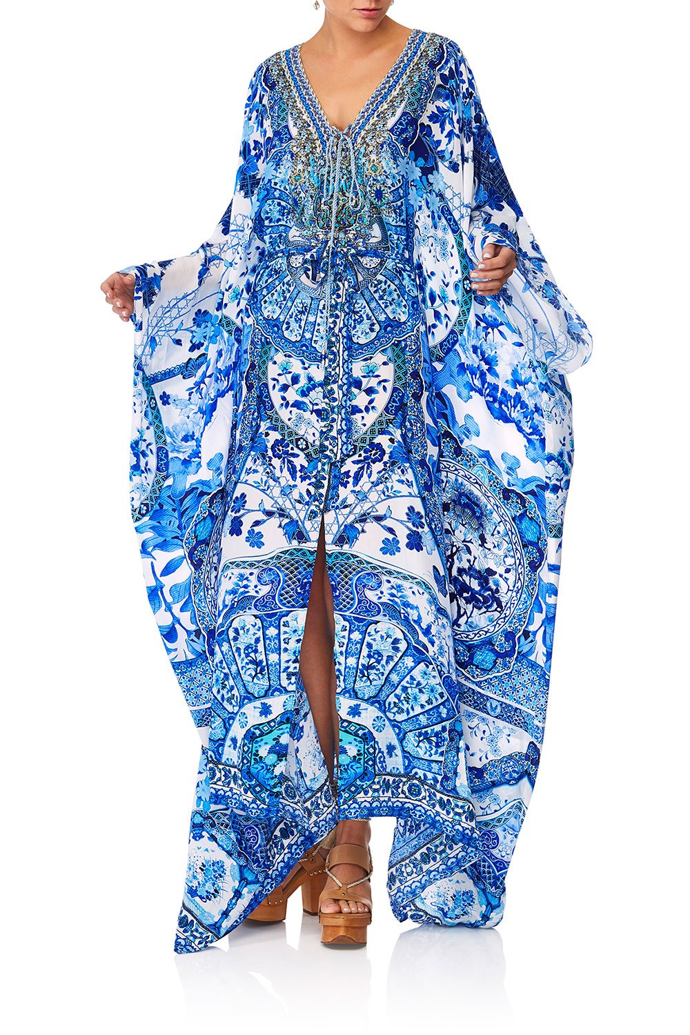 CAMILLA ETERNITYS EMPIRE SPLIT HEM LACE UP KAFTAN