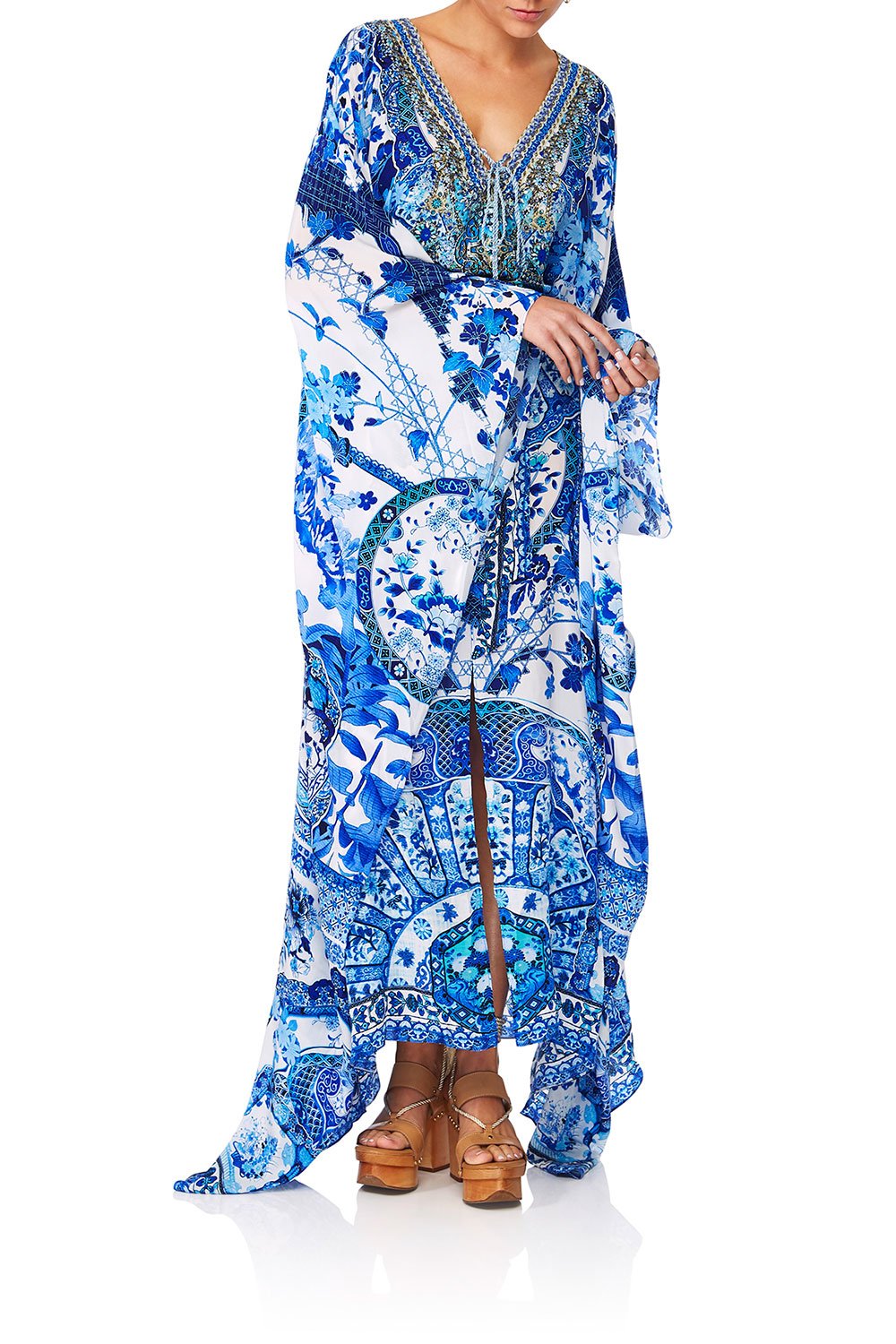 CAMILLA ETERNITYS EMPIRE SPLIT HEM LACE UP KAFTAN