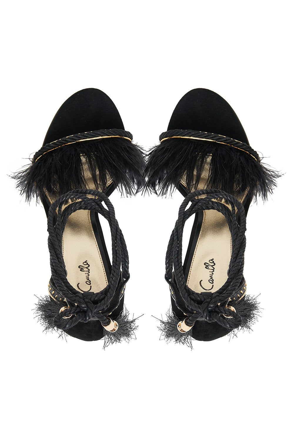 CAMILLA FEATHER HEEL BLACK